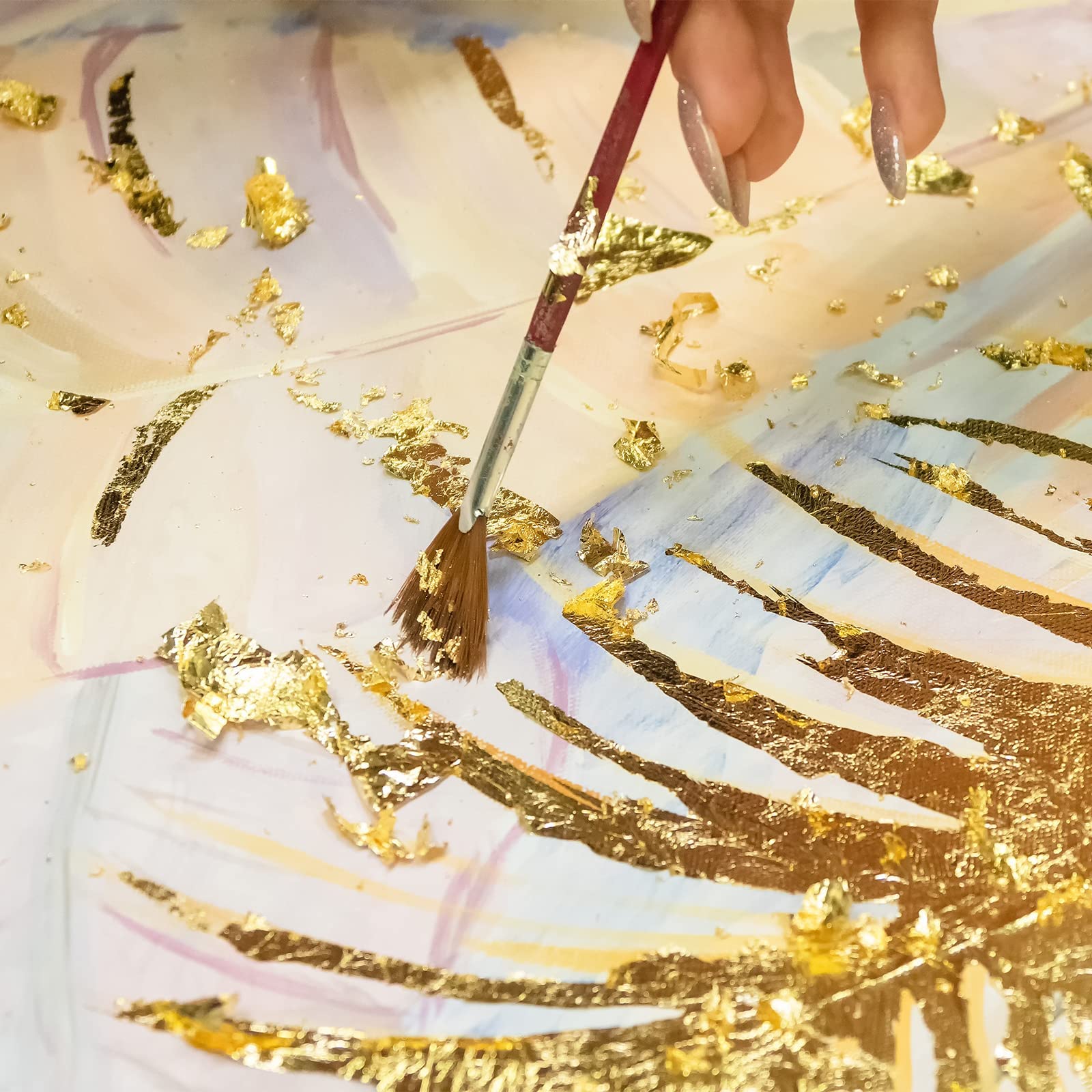 Premium 500 Sheets Imitation Gold Leaf Foil - 5.5x5.5 Inch (14x14cm) Gold Leaf Sheets for DIY Gilding, Painting, Decoration & Furniture Crafts - Perfect for Art Projects, Home Decor & Wedding Invitations