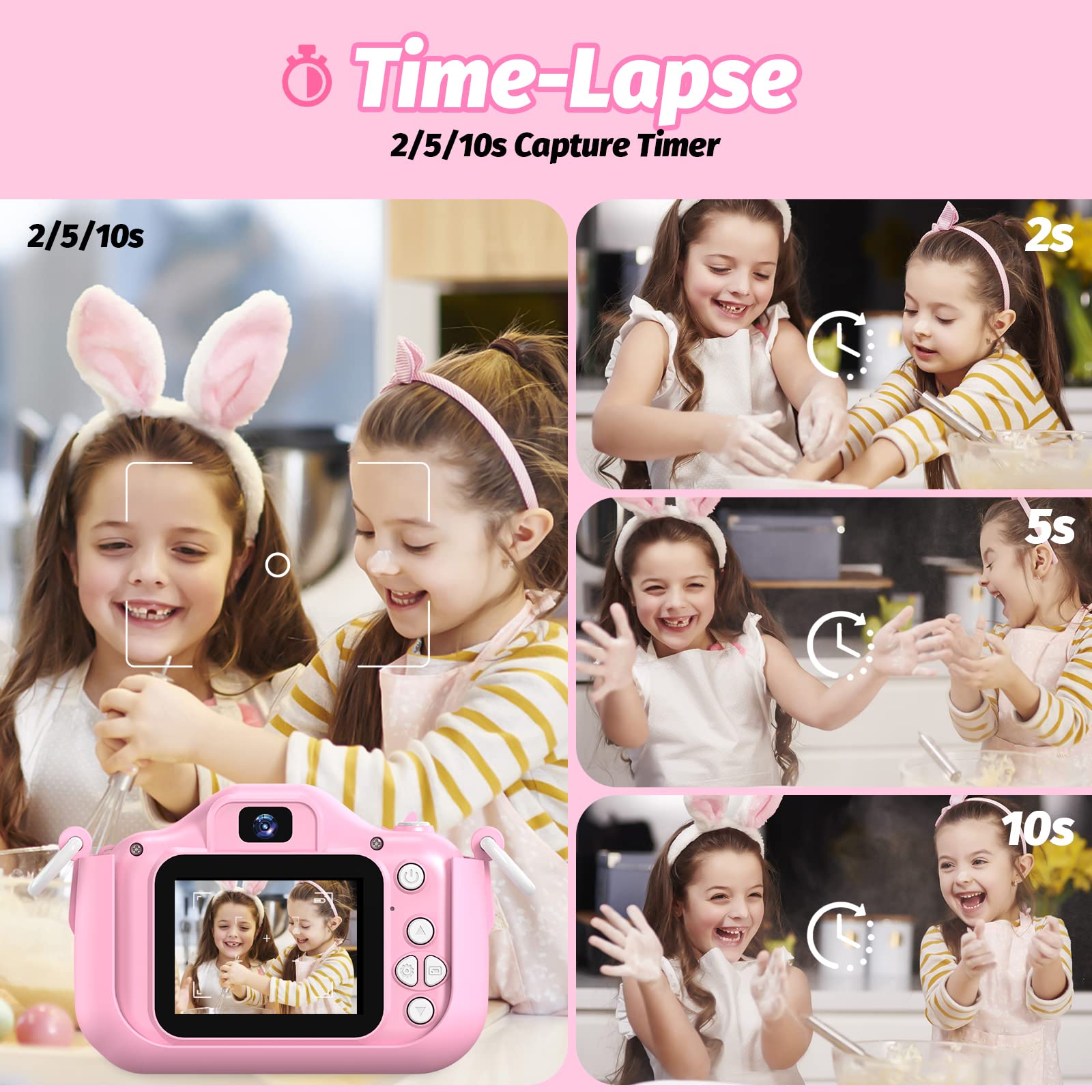 Pink Kids Digital Camera for Girls Age 3-12 | Selfie Camera Toy with Photo Fun Features | Perfect Christmas & Birthday Gift for 3-9 Year Old Girls | Great for Travel, Parties & Creative Play