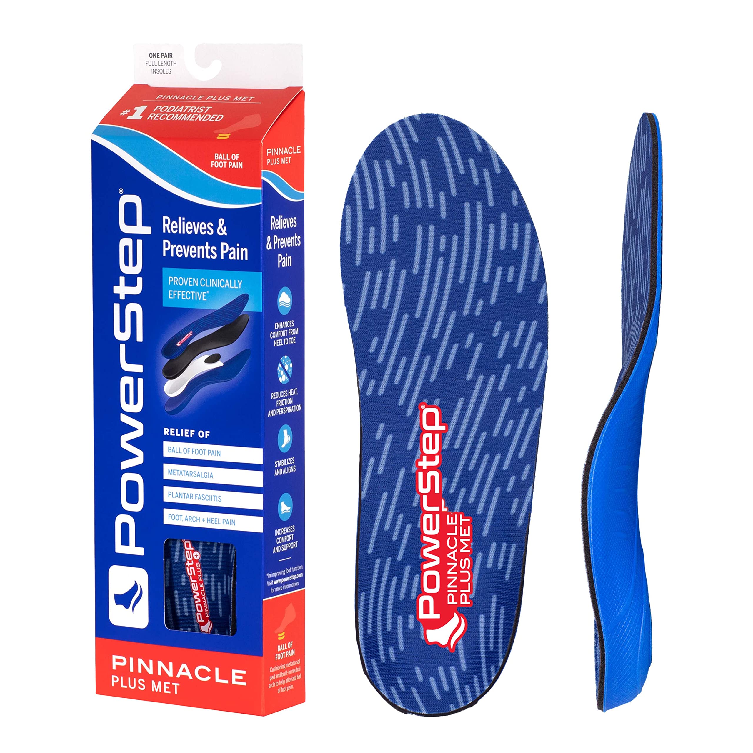 Powerstep Pinnacle Plus Orthotic Insoles - Metatarsalgia & Ball of Foot Pain Relief - Arch Support for Women & Men - Perfect for Running, Walking & Standing All Day