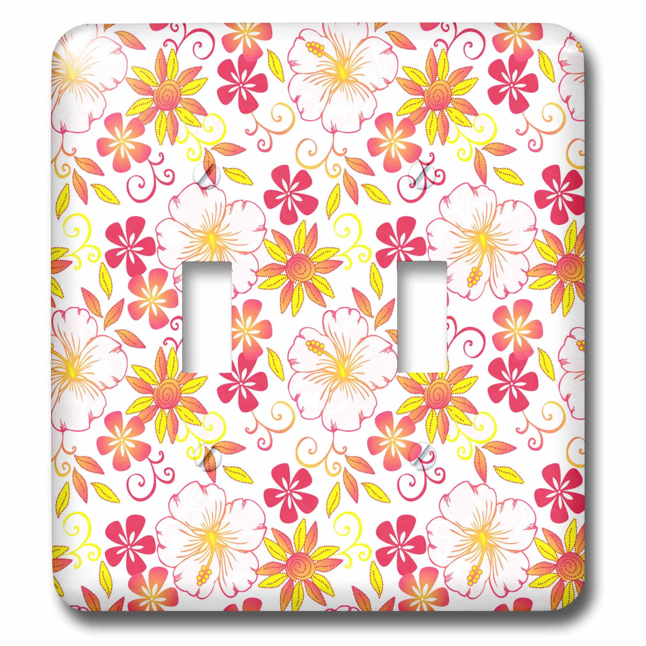 3D Rose Pretty Pink and Yellow Hawaiian Flowers Light Switch Cover - Decorative Wall Plate for Home, Bedroom, Bathroom, Kitchen (Single Toggle Size)