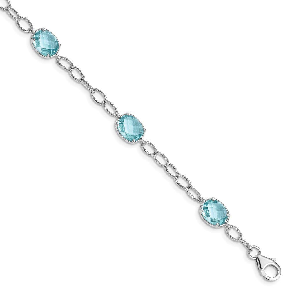 Sterling Silver Aqua Blue Cubic Zirconia Textured Link Bracelet - 7.5 Inch Adjustable Length for Women, Perfect for Parties, Weddings & Everyday Wear
