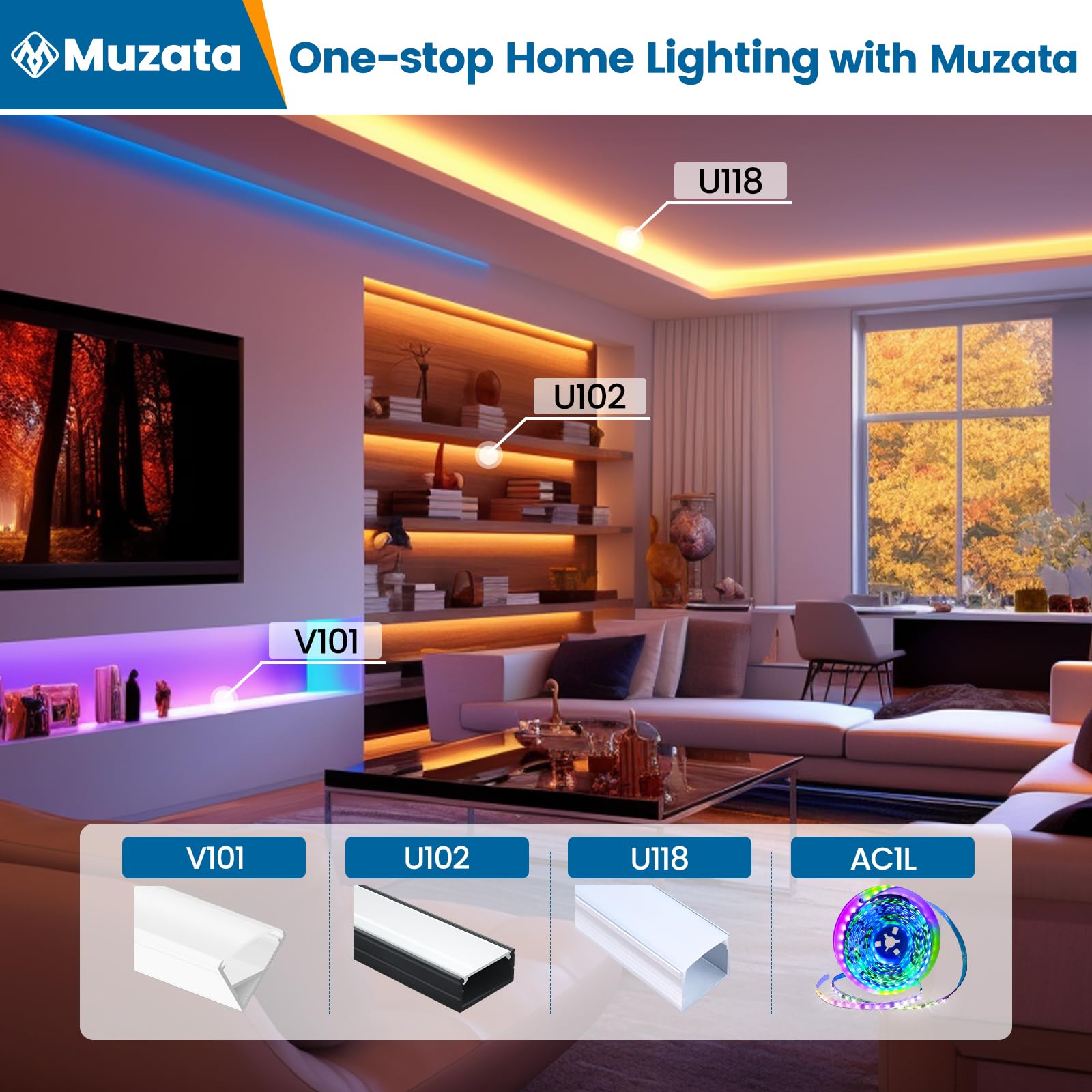 Muzata 10-Pack 6.6FT/2M Black Aluminum LED Channel with Milky White Cover - U102 BW 2M LED Strip Diffuser for Home, Kitchen, and Cabinet Lighting