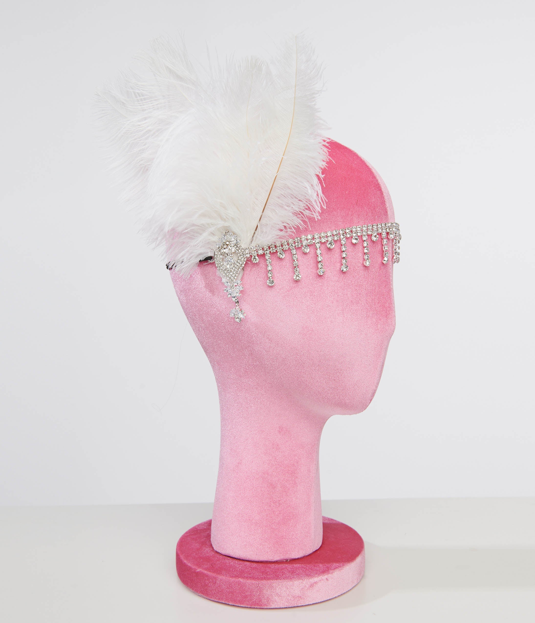 Vintage 1920s White Feather & Silver Rhinestone Headband - Flapper Headpiece for Gatsby Parties, Wedding, Costume & Special Occasions