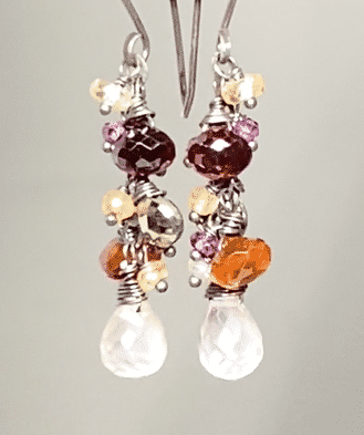 Oxidized Silver Garnet Multicolor Gemstone Dangle Earrings for Women – Perfect for Parties, Weddings & Everyday Wear
