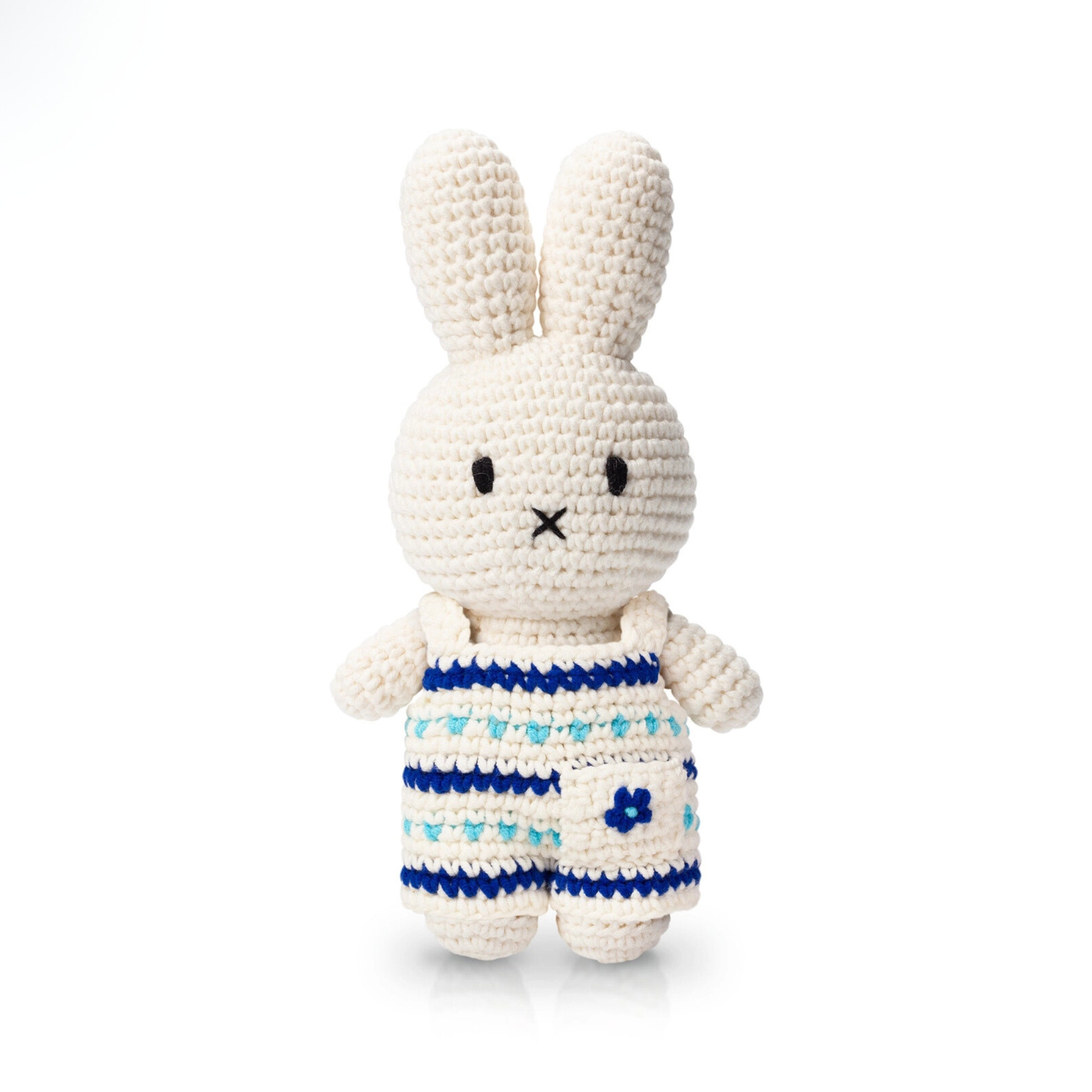 Handmade Miffy Crochet Plush Toy in Delft Blue Jumpsuit - Kawaii Amigurumi Bunny Collectible for Cottagecore Decor, Birthday Gift & Nursery Room Decoration | Perfect for Anime Fans, Kawaii Lovers & Baby Shower Presents