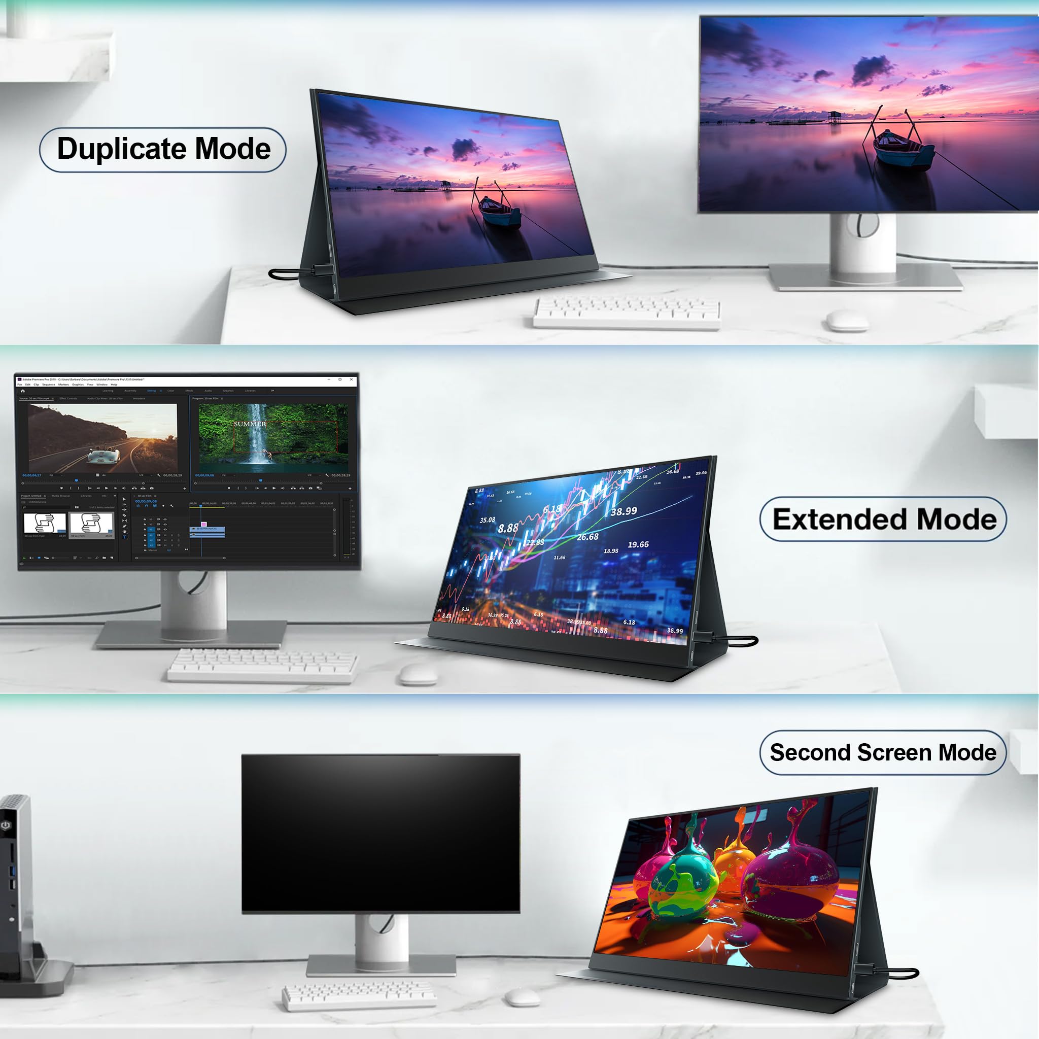 15.6 Inch Portable Monitor for Laptop - FHD 1080P USB-C HDMI Second Screen with Built-in Speakers & Cover Stand | Compatible with PC, Mac, PS5/4, Xbox, Switch | Perfect for Travel, Gaming, Remote Work & Office Setup