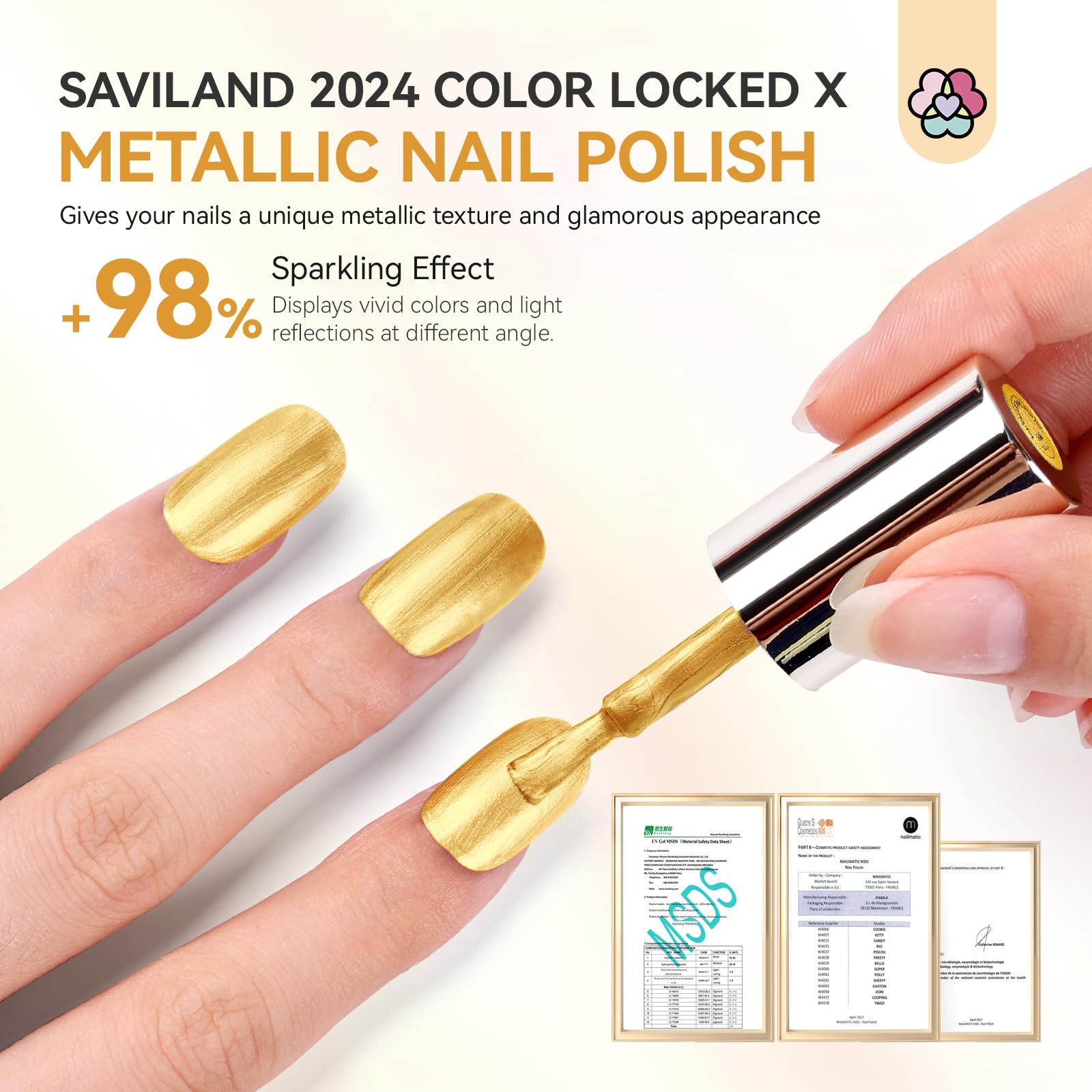 SAVILAND Gold Metallic Chrome Nail Polish - Quick Dry Air Nail Art Polish with Shiny Finish for Fingernails & Toenails | DIY Manicure Kit for Beginners | Home Salon & Professional Use | Perfect for Parties, Weddings & Special Occasions
