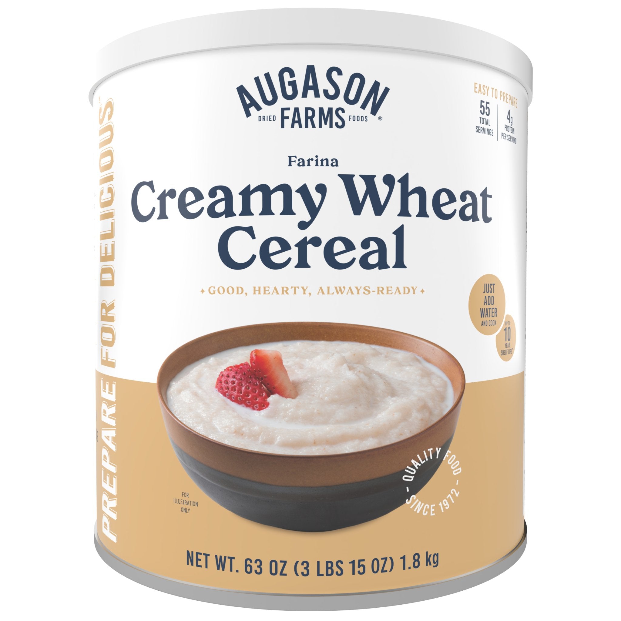 Creamy Wheat Cereal Can - 55 Servings, 1.65lb (750g) - Healthy Breakfast Cereal for Kids & Adults - Perfect for Quick Meals, Camping & Emergency Food Storage
