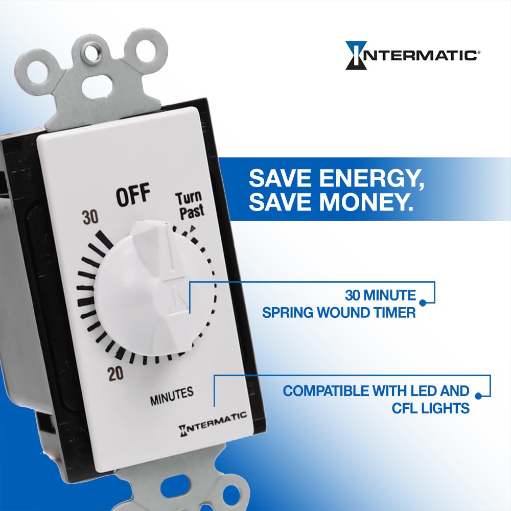 Intermatic SW30MWK 30-Minute Spring Wound Timer - White Mechanical Timer for Lights & Appliances - Energy Saving & Easy Installation - Perfect for Home, Office & Outdoor Use