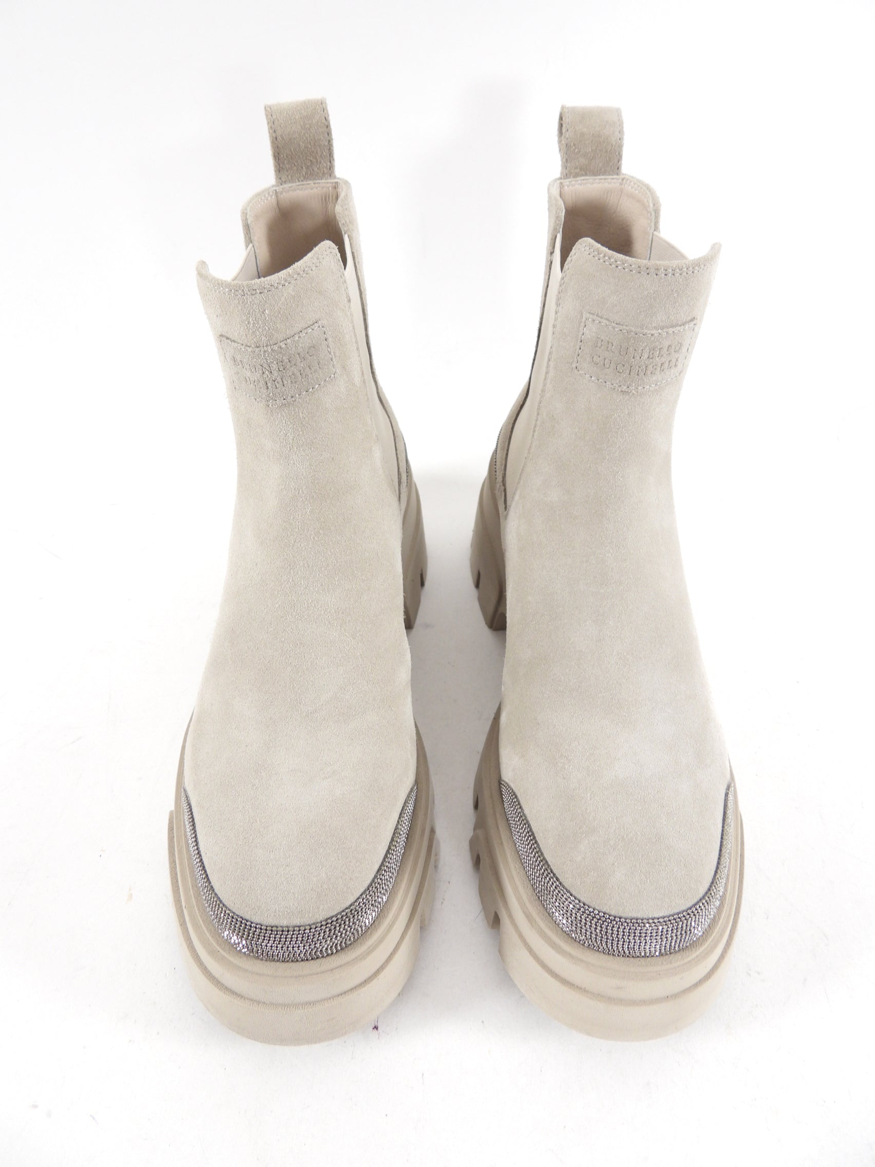 Brunello Cucinelli Light Beige Suede Monili Ankle Boots - Women's Size 7 US | Comfortable & Stylish Suede Booties for Casual Outings & Office Wear