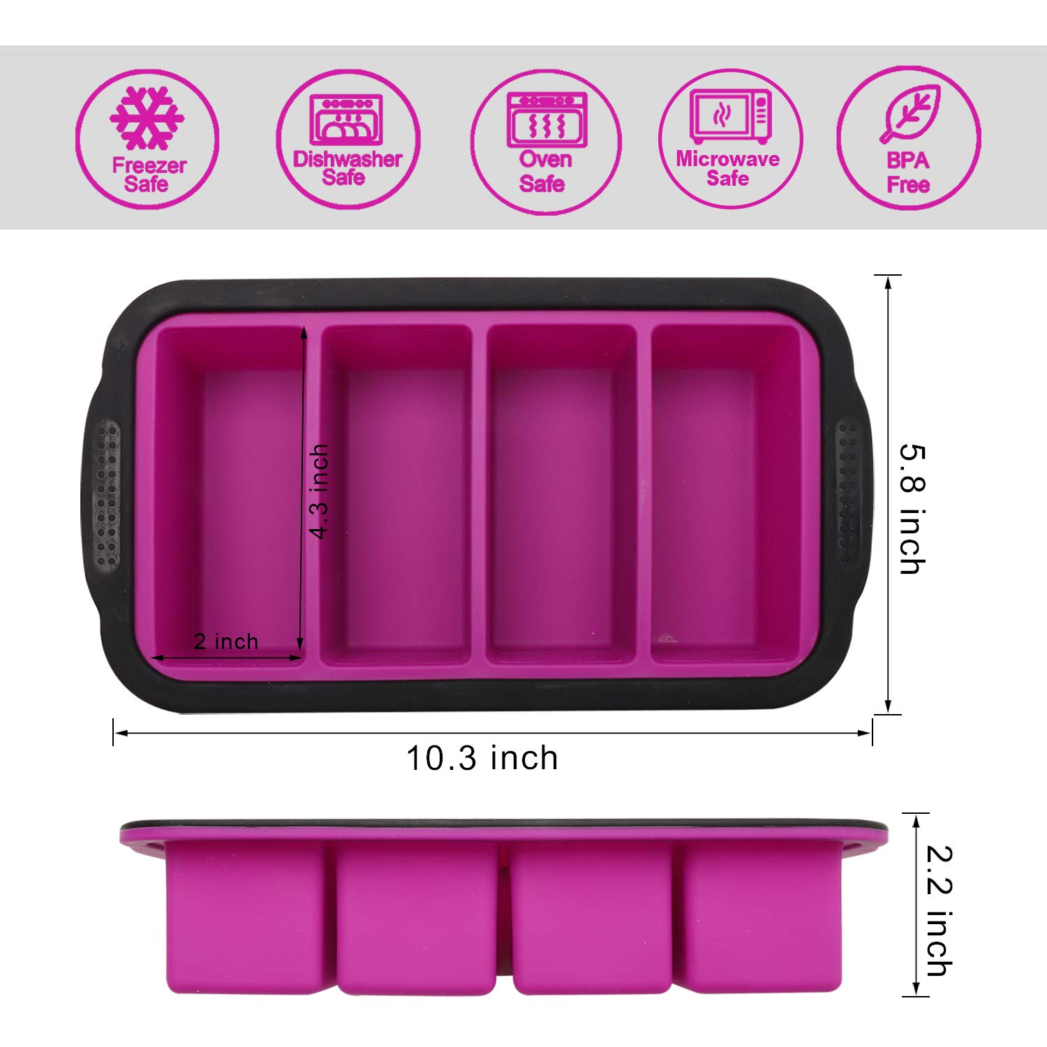 1-Cup Extra Large Silicone Freezer Tray with Lid - 2 Pack Purple Ice Cube Trays for Soup, Broth, Sauce, Butter - Perfect for Meal Prep, Freezing Leftovers & Cocktail Ice Cubes