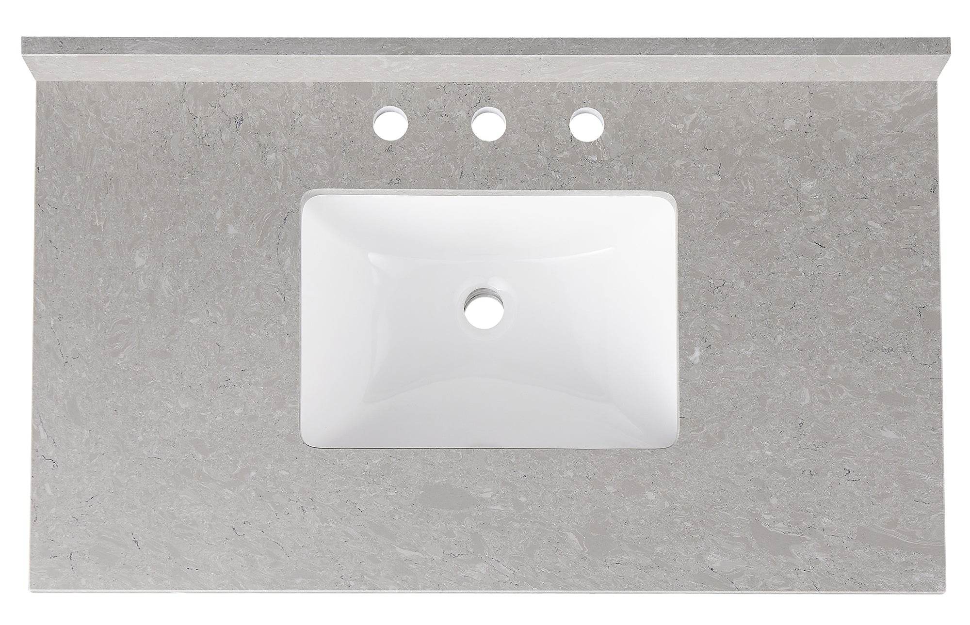 Amalfi 37W x 22D White Engineered Marble Bathroom Vanity Top with Rectangular Undermount Sink - Perfect for Modern Bathroom Renovations and Home Upgrades