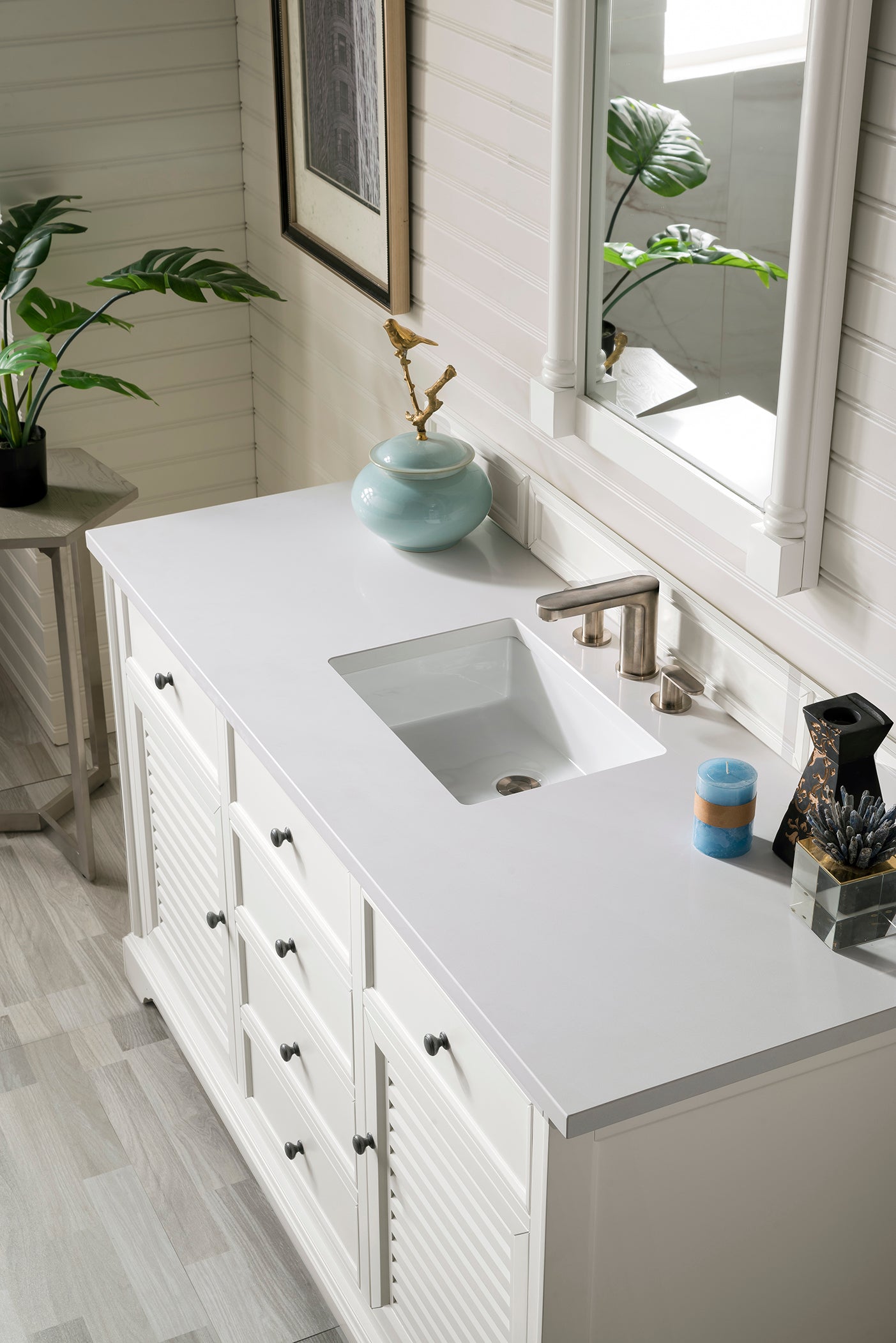 Savannah 60 Inch Single Vanity Cabinet with 3CM Classic White Quartz Top - Bright White Bathroom Sink Storage for Modern & Farmhouse Style Homes