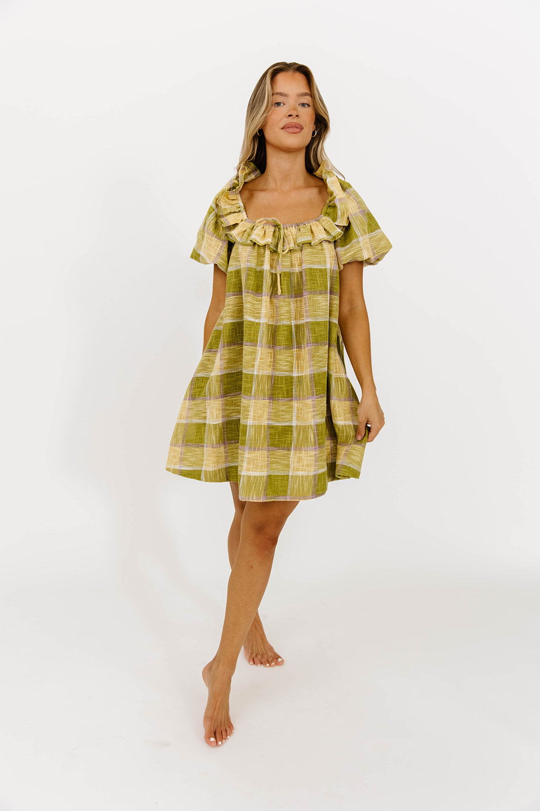 Deedee Plaid Weave Mini Dress for Women - Green Tartan A-Line Party Dress | Perfect for Cocktail Parties, Date Nights & Holiday Events