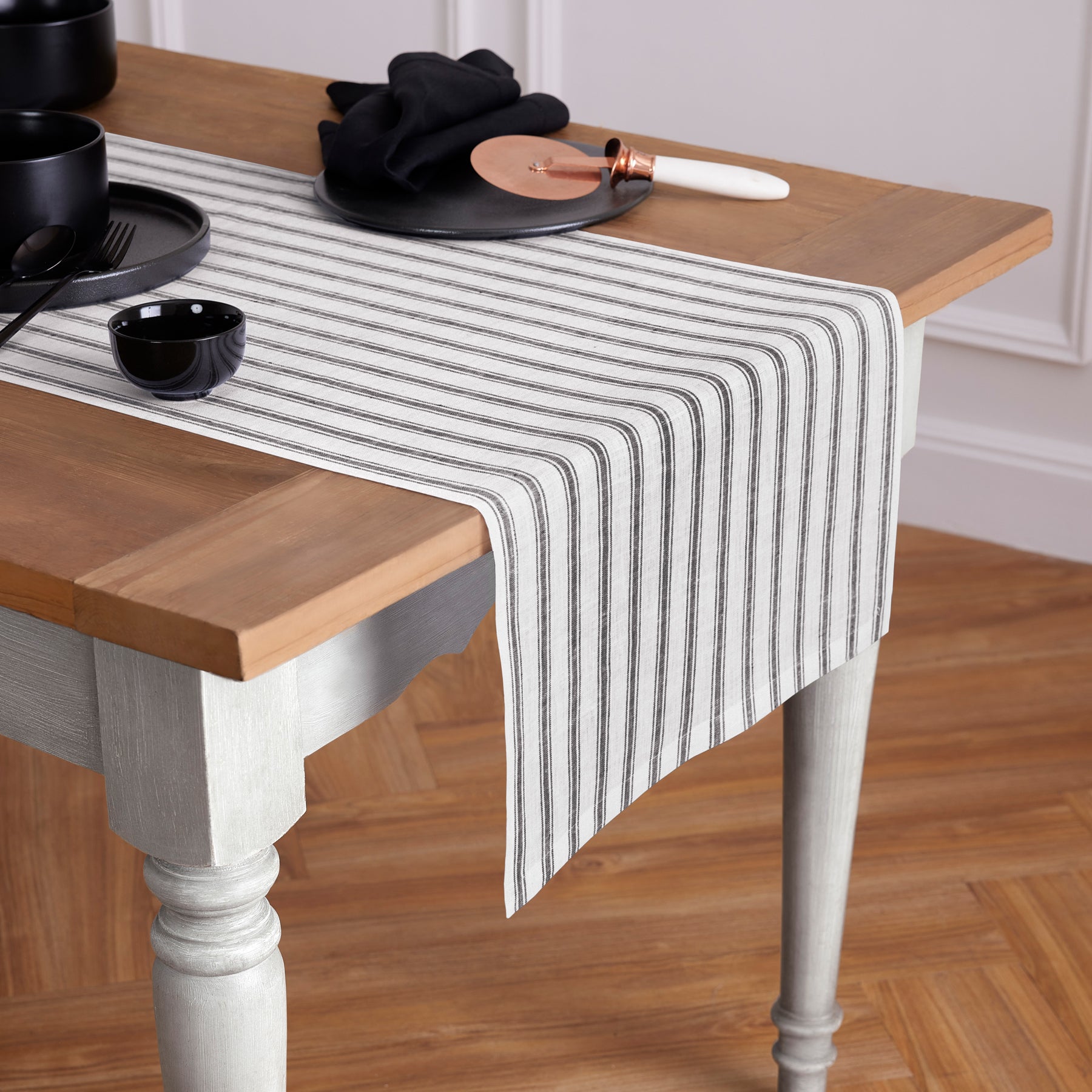 Capri Ticking Stripe Table Runner - 16 Inch & 18 Inch Wide Cotton Farmhouse Decor for Dining Table, Buffet, and Kitchen Island