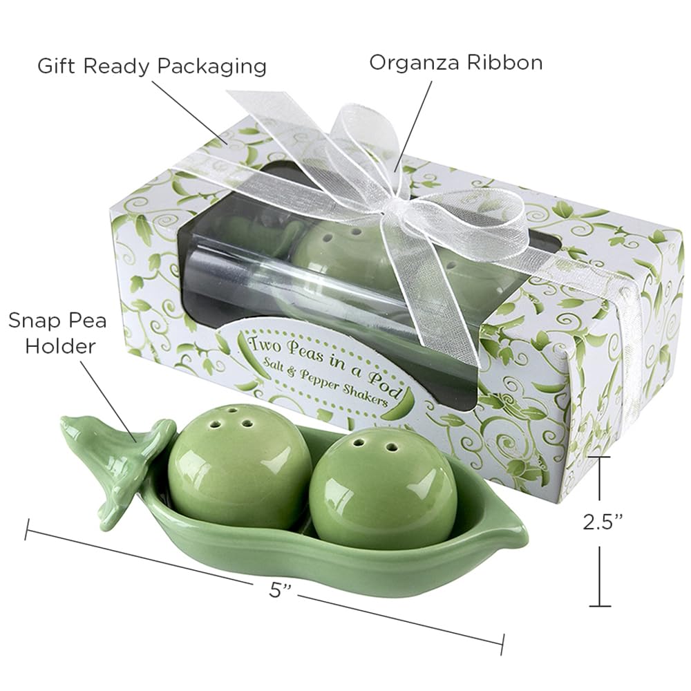 Kate Aspen Two Peas in A Pod Ceramic Salt and Pepper Shakers Set - Ivy Print Gift Box for Kitchen, Dining Table & Housewarming Gifts