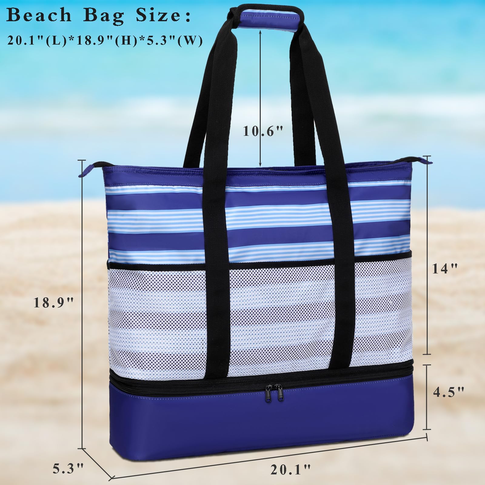 DSIUE Waterproof Beach Bag with Built-in Cooler - Large Sandproof Tote for Women - Perfect for Pool, Gym, Travel & Summer Outings