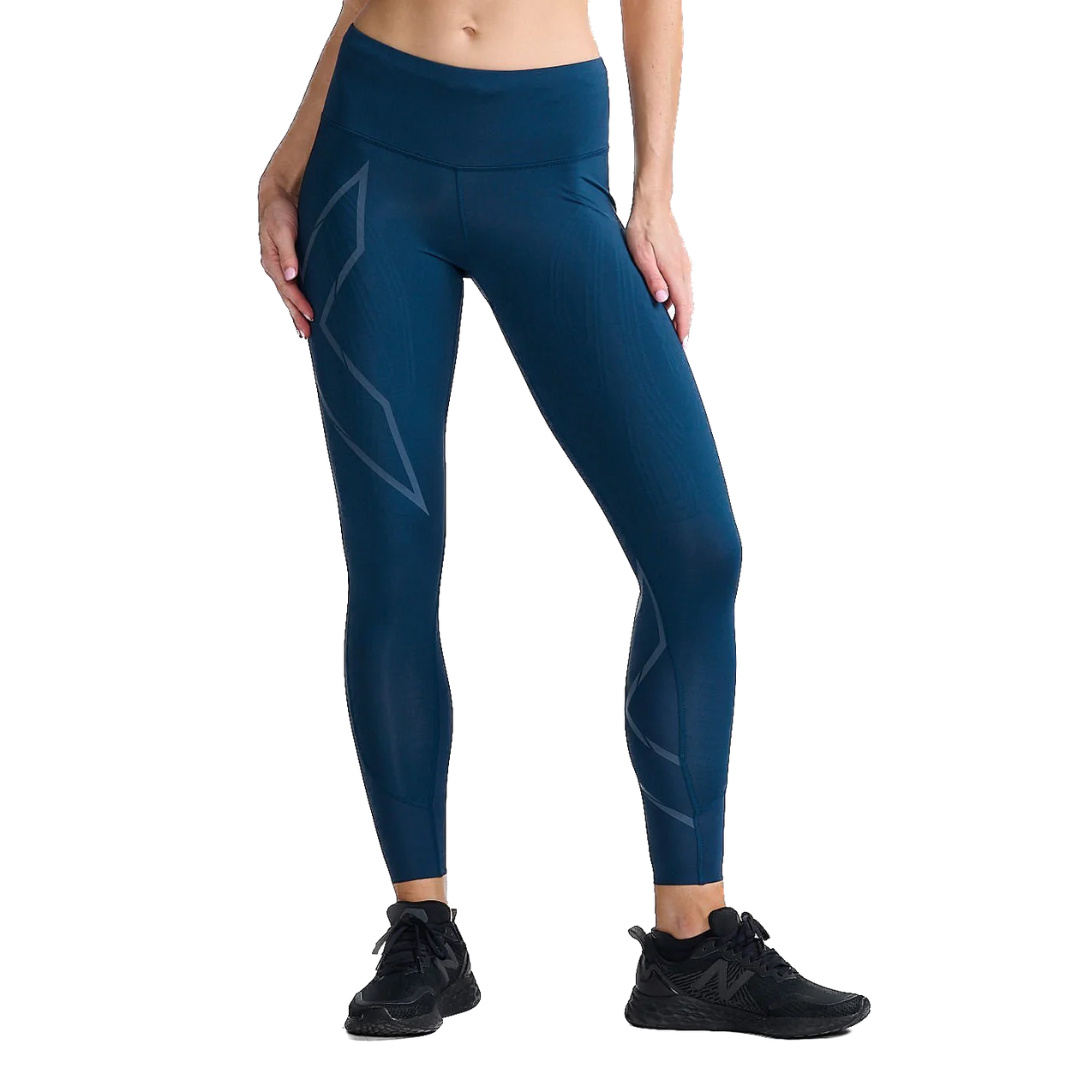 2XU Women's Light Speed Mid Rise Compression Tights - High Performance Workout Leggings for Running, Yoga & Gym - Moisture Wicking & Breathable Activewear