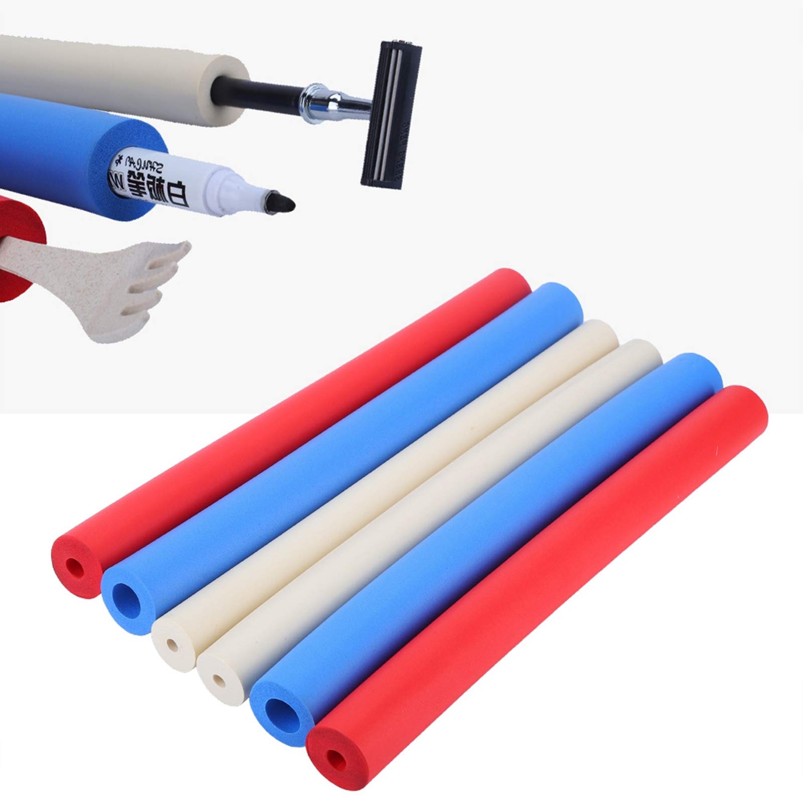 Non-Slip Foam Grip Tubing 6-Pack - Foam Handle Sleeve Covers for Utensils, Pens, Pencils & Razors - Perfect for Kitchen Tools, Office Supplies & Personal Care Items