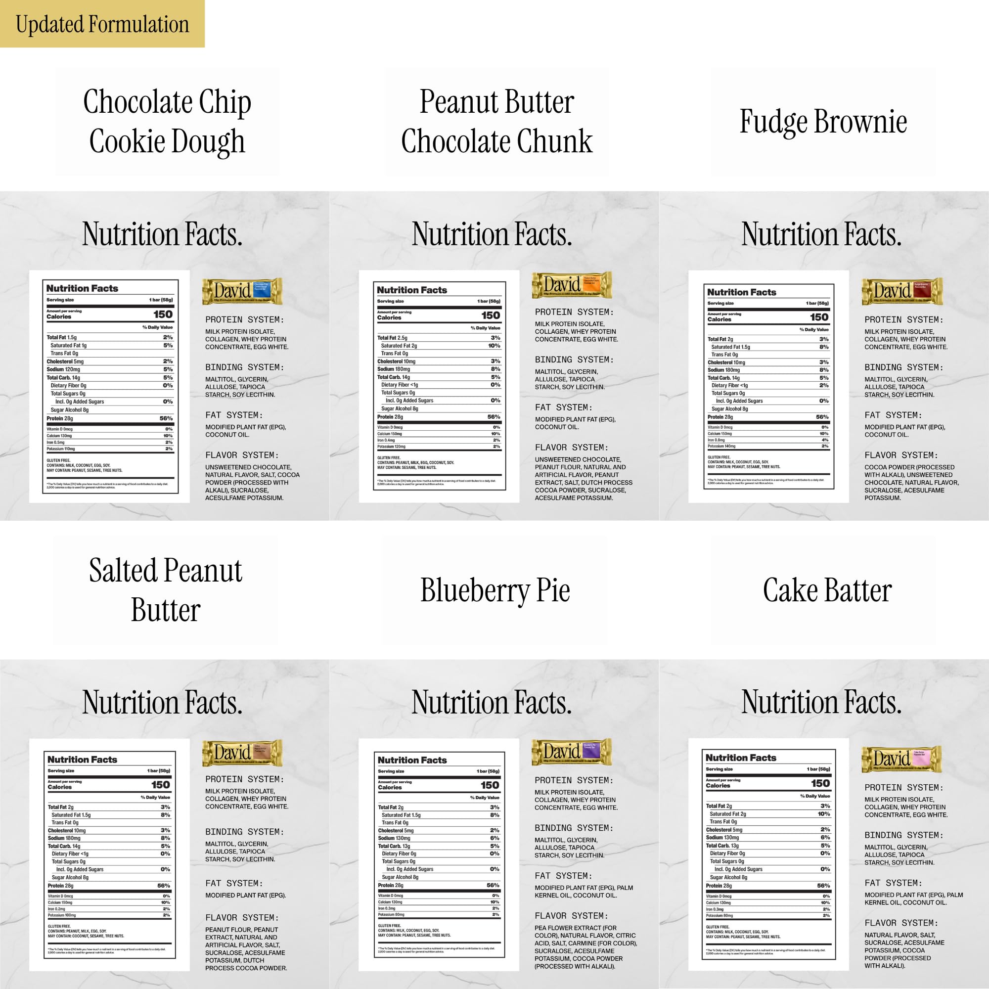 David's Protein Bar Variety Pack - 6 High Protein Bars (28g Protein, 150 Calories, 0g Sugar) | Low Carb, Gluten Free Snacks for Gym, Hiking & Weight Loss | Perfect for Athletes & Keto Diet