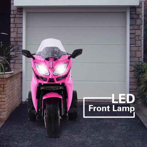 **12V Kids Electric Motorcycle Ride-On Toy - 3-Wheel Stable Design, 2 Speeds, LED Lights & Wide PU Seat for Ages 3-6 - Perfect Gift for Boys & Girls (Pink) - Indoor & Outdoor Play, Birthday & Holiday Gifts**