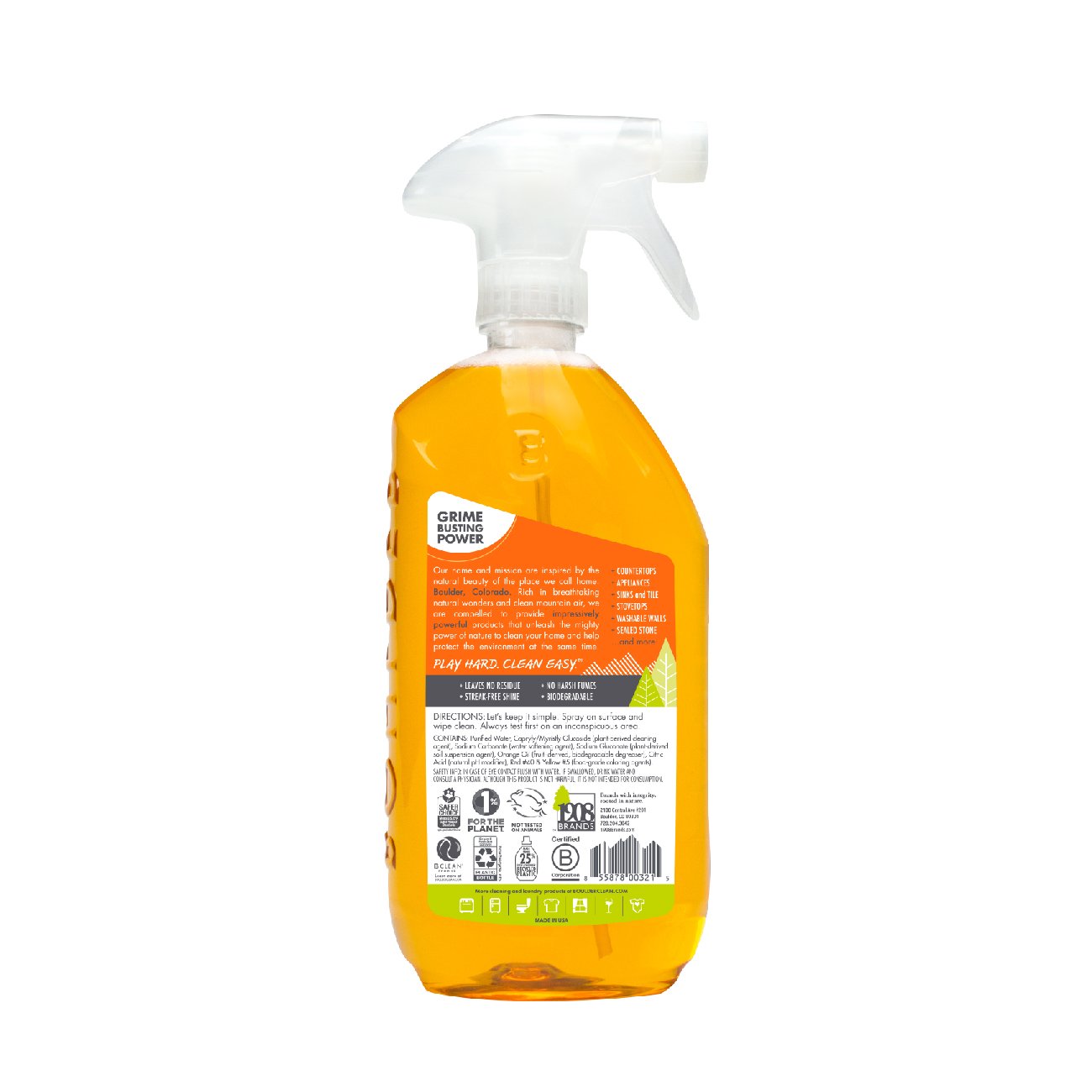 Boulder Clean Natural All-Purpose Cleaner - Valencia Orange Scent, 28 fl oz, Plant-Based & Eco-Friendly for Kitchen, Bathroom & Home Cleaning
