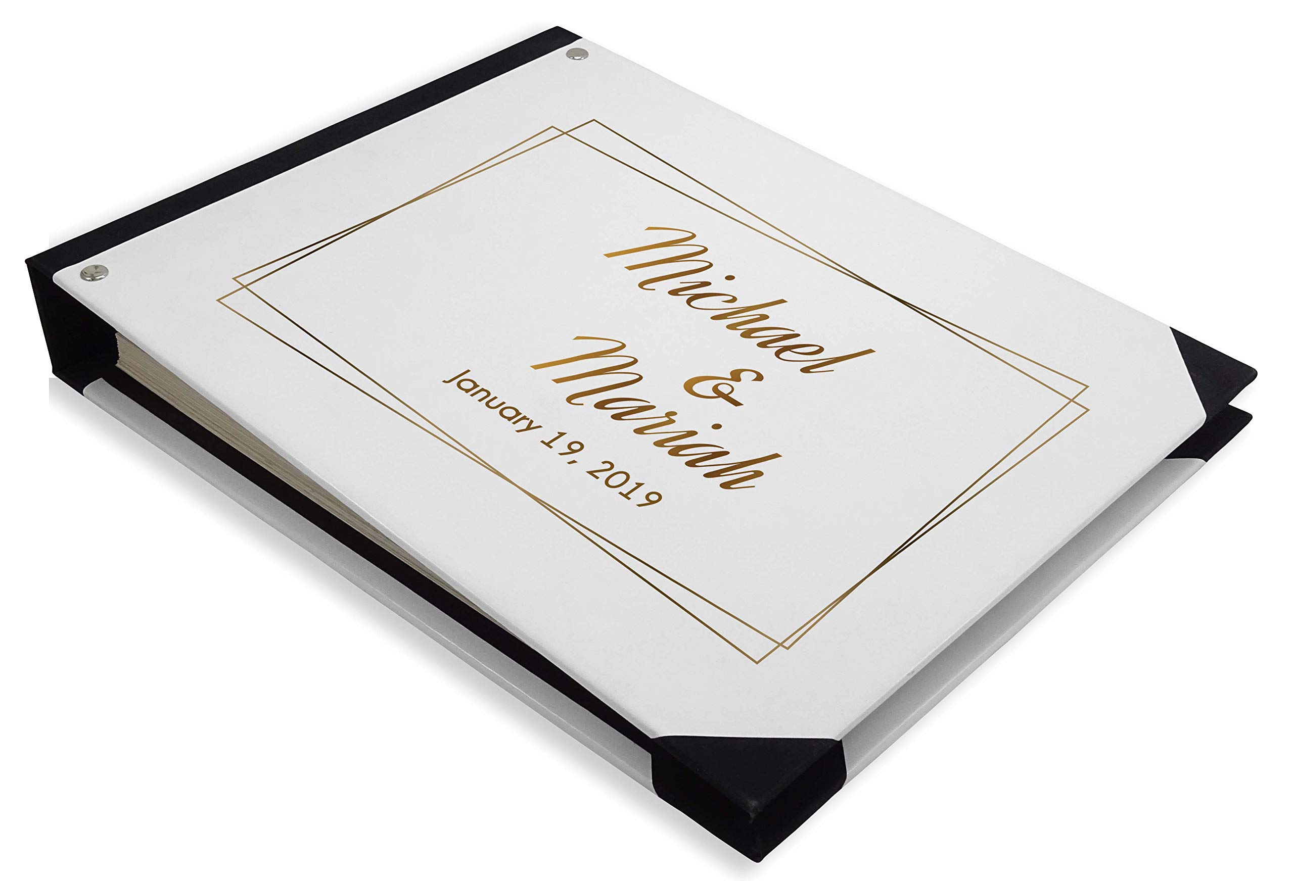 Darling Souvenir White Geometric Frame Wedding Guest Book - 9 x 12 Inches Hardbound Guest Sign-in Registry for Wedding Ceremony, Reception & Anniversary Celebrations