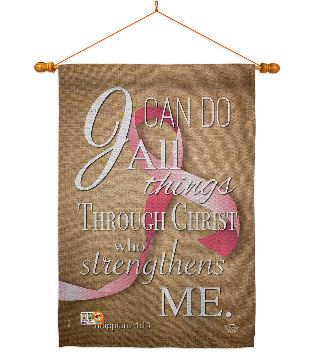 Inspirational Pink Ribbon House Flag - 28x40 Double-Sided Garden Yard Decor for Breast Cancer Awareness, Autism Support & BLM - Christian Motivational Gift with Dowel Set - Perfect for Front Porch, Backyard & Outdoor Events