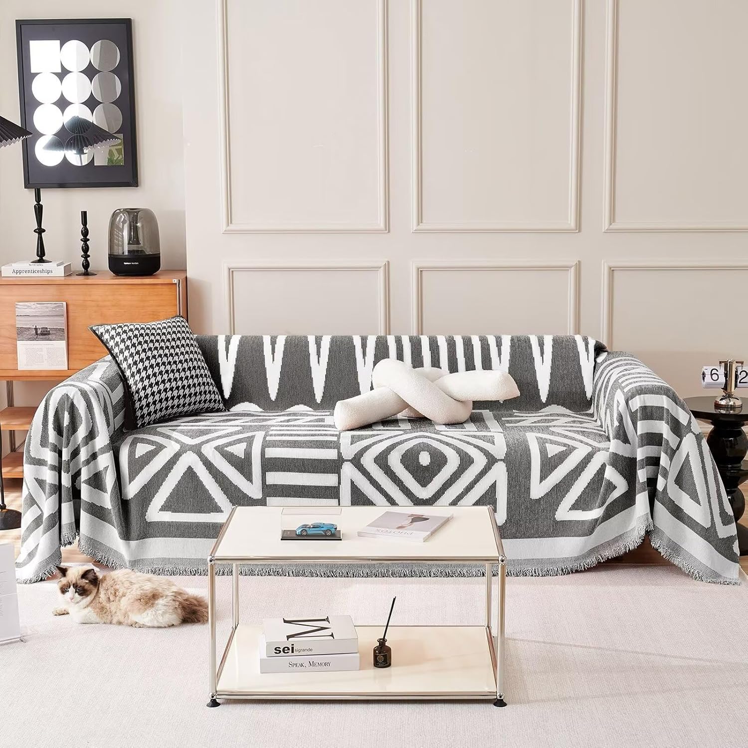 Stylish Geometric Bohemian Sofa Cover for Living Room - Trendy Couch Slipcover for Home Decor & Protection