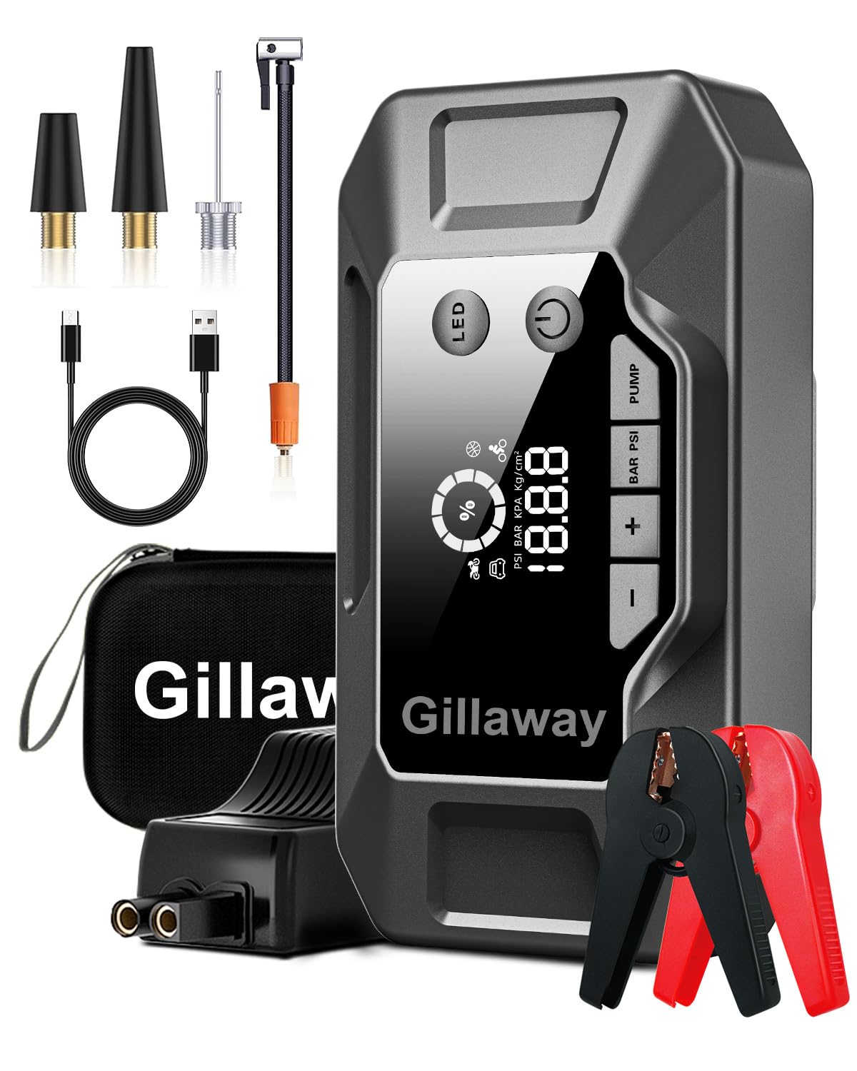 Q11 4000A Portable Car Jump Starter with Air Compressor (150PSI) - 10L Gas/8.0L Diesel Engine Starter, Battery Charger & Tire Inflator with LED Light - Emergency Roadside Assistance for Cars, Trucks, SUVs & Motorcycles