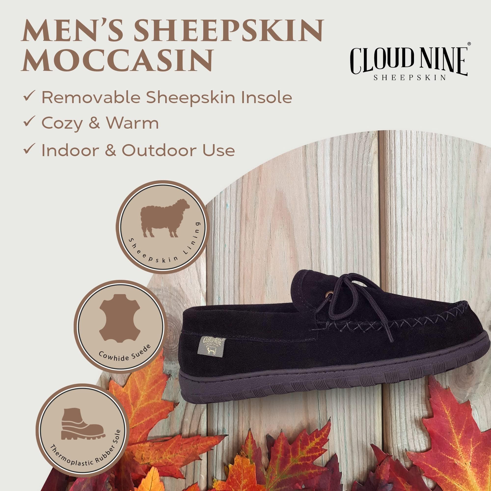 Men's Sheepskin Lined Moccasin Slippers - Soft Indoor/Outdoor Slip-On House Shoes for Comfort & Warmth - Perfect for Home, Office, and Casual Wear