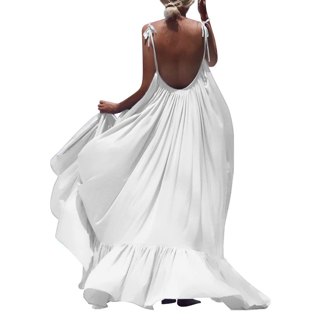 Boho Maxi Dress for Women - Sleeveless Backless Long Party Dress, Solid Color Beach & Evening Gown | Perfect for Summer Vacations, Weddings, and Date Nights