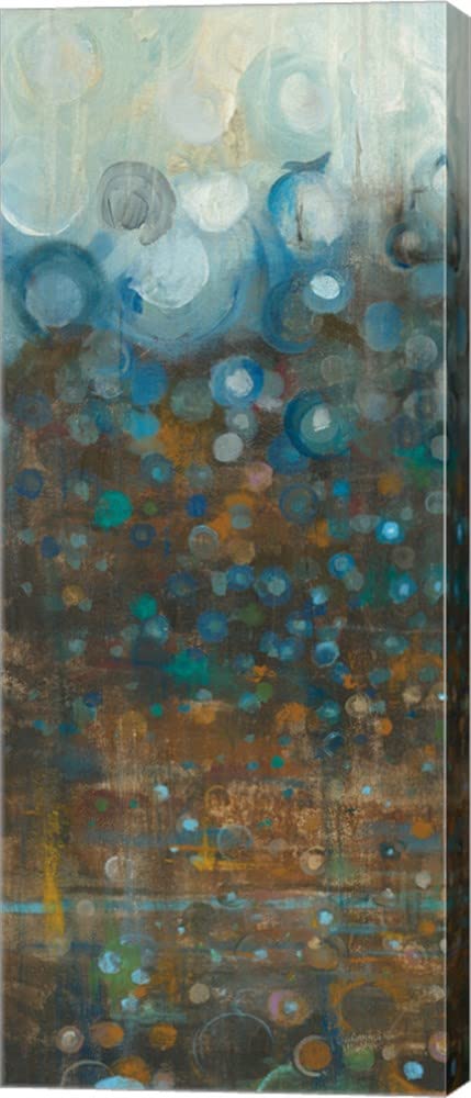 Blue and Bronze Dots II by Danhui NAI - 7x16 Inch Canvas Wall Art, Gallery Wrapped Modern Painting for Living Room, Bedroom & Office Decor