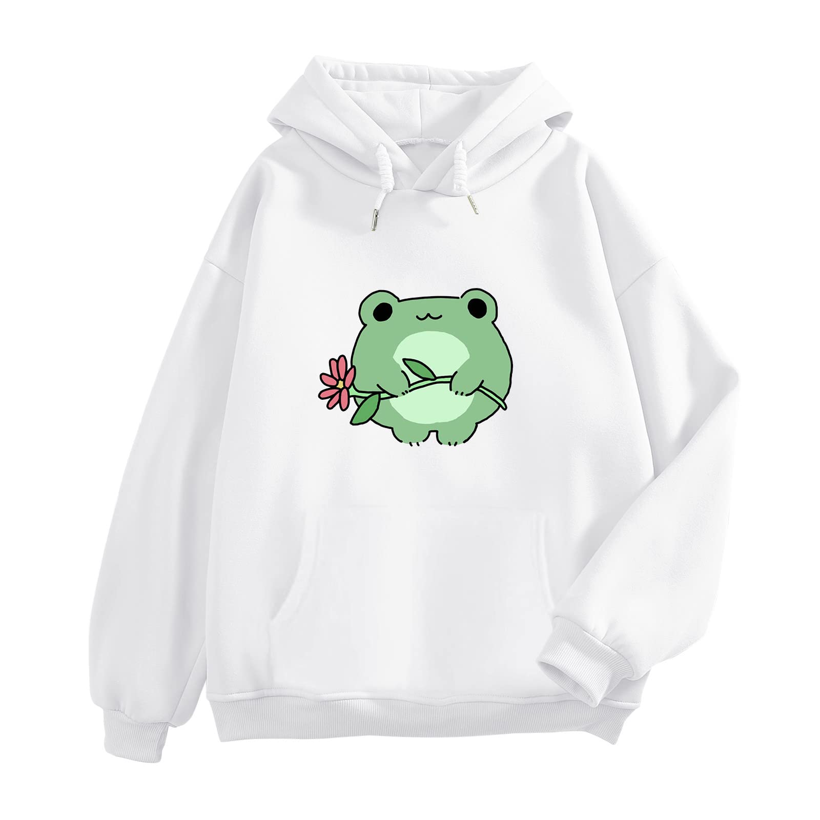 Cute Frog Print Hoodie for Teen Girls & Women - Long Sleeve Casual Sweatshirt with Large Hood | Perfect for School, Streetwear & Cozy Loungewear