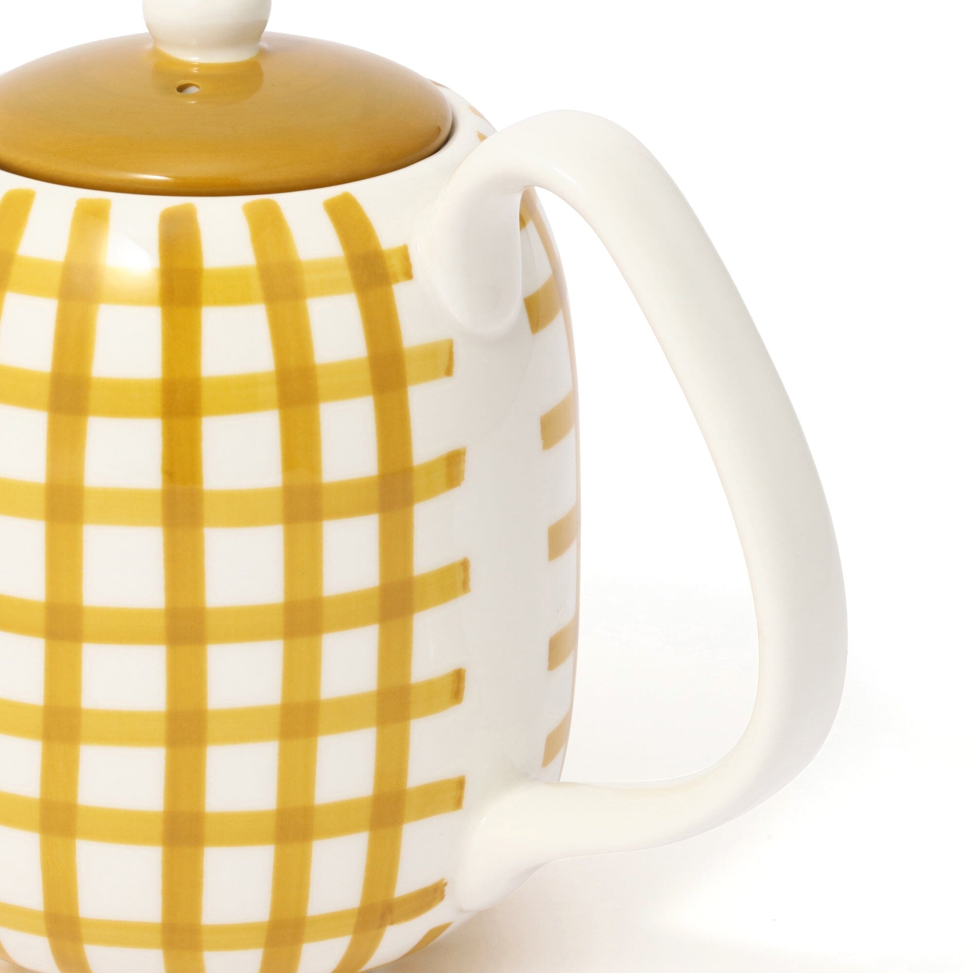 Hand Painted Ceramic Teapot - Yellow Checkered Design - Perfect for Afternoon Tea & Home Decor