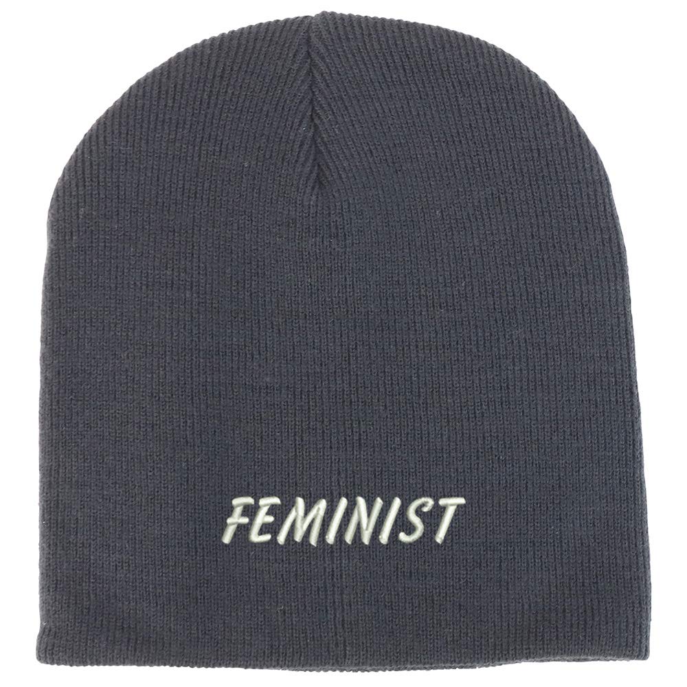 Feminist Embroidered Acrylic Winter Knit Skull Beanie Hat for Women - Trendy Streetwear Fashion Accessory for Cold Weather, Outdoor Activities & Casual Outfits