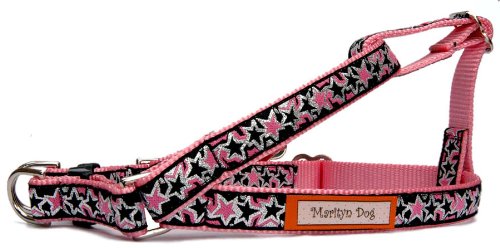 Pink Nylon Dog Collar with Metallic Star Ribbon - Adjustable Pet Collar for Small, Medium & Large Dogs | Handmade in USA | Matching Leash & Harness Available | Perfect for Daily Walks, Training & Fashion Accessories