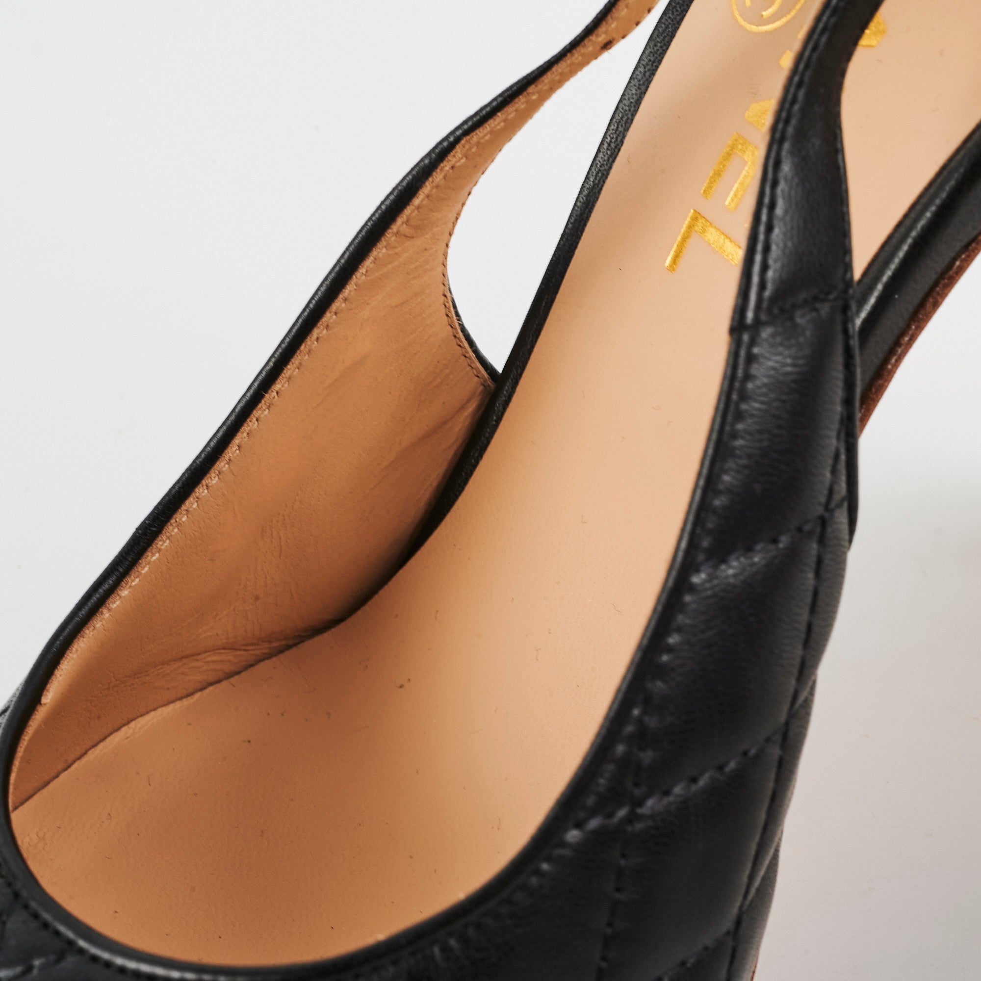 Chanel Quilted Heels Black Lambskin Leather Size 39.5 Women's Luxury High Heels for Evening Parties & Special Occasions