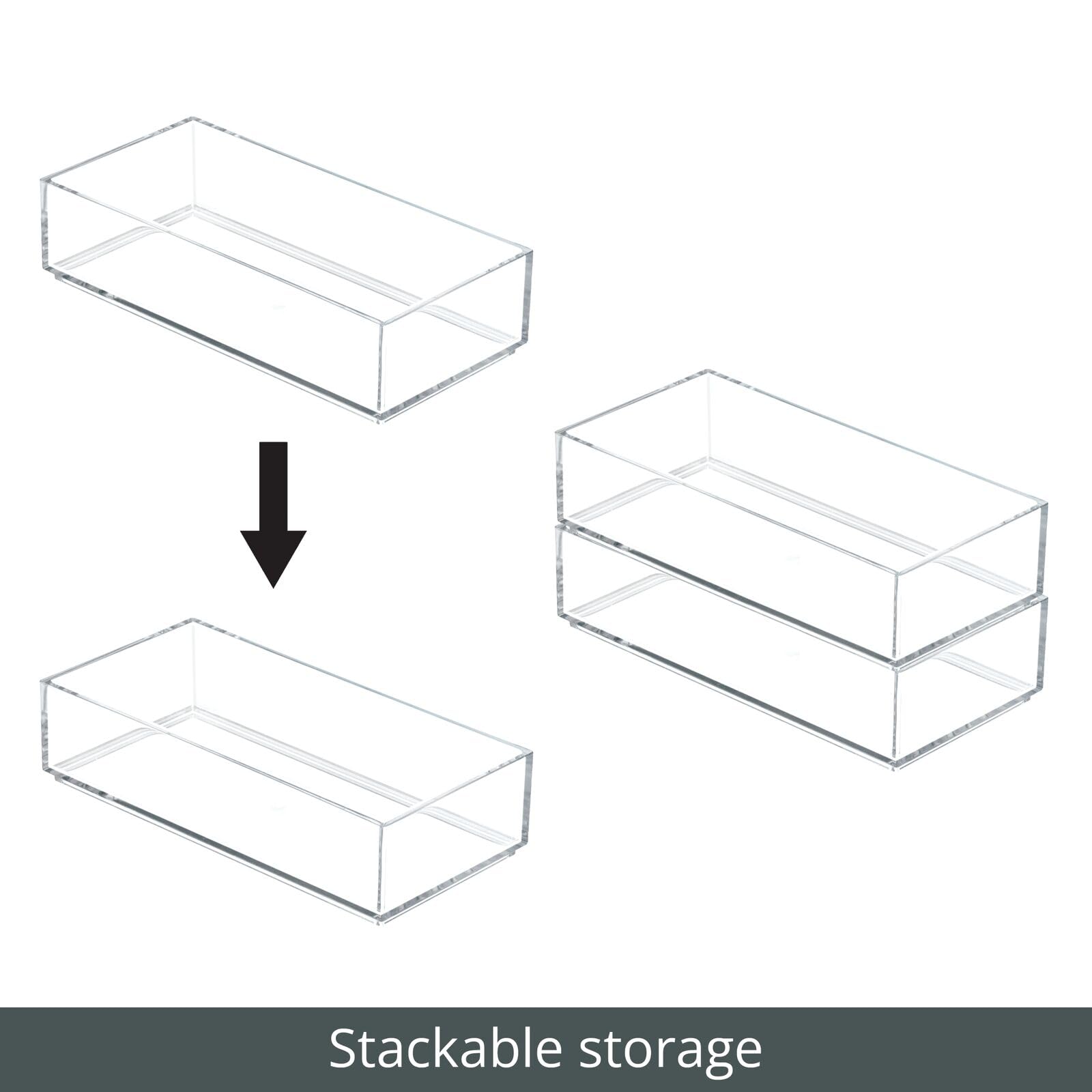 mDesign Stackable Makeup Organizer Set of 3 - Clear Cosmetic Storage Boxes for Nail Polish, Lipstick & Beauty Products - Bathroom & Bedroom Organization Solutions