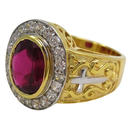 14K Yellow Gold Ruby Men's Bishop Ring - Elegant Statement Jewelry for Men, Perfect for Weddings, Parties & Special Occasions