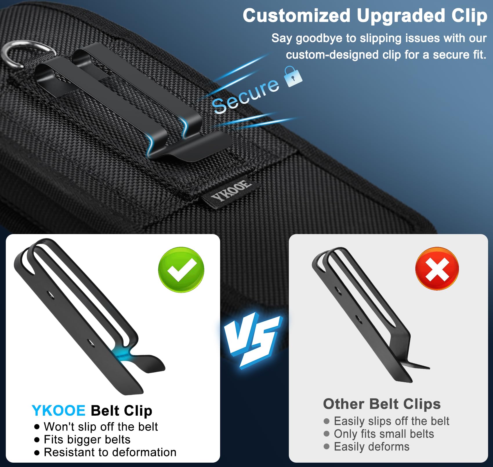 YKOOE Universal Phone Holster Belt Clip - Compatible with Samsung Galaxy S25/S24/S23/S22/S21/S20 Ultra & Pixel 8/7 Pro - Adjustable Waist Pouch with Card Holder (Black, XXL) - Perfect for Outdoor Activities, Work, Travel & Hands-Free Convenience