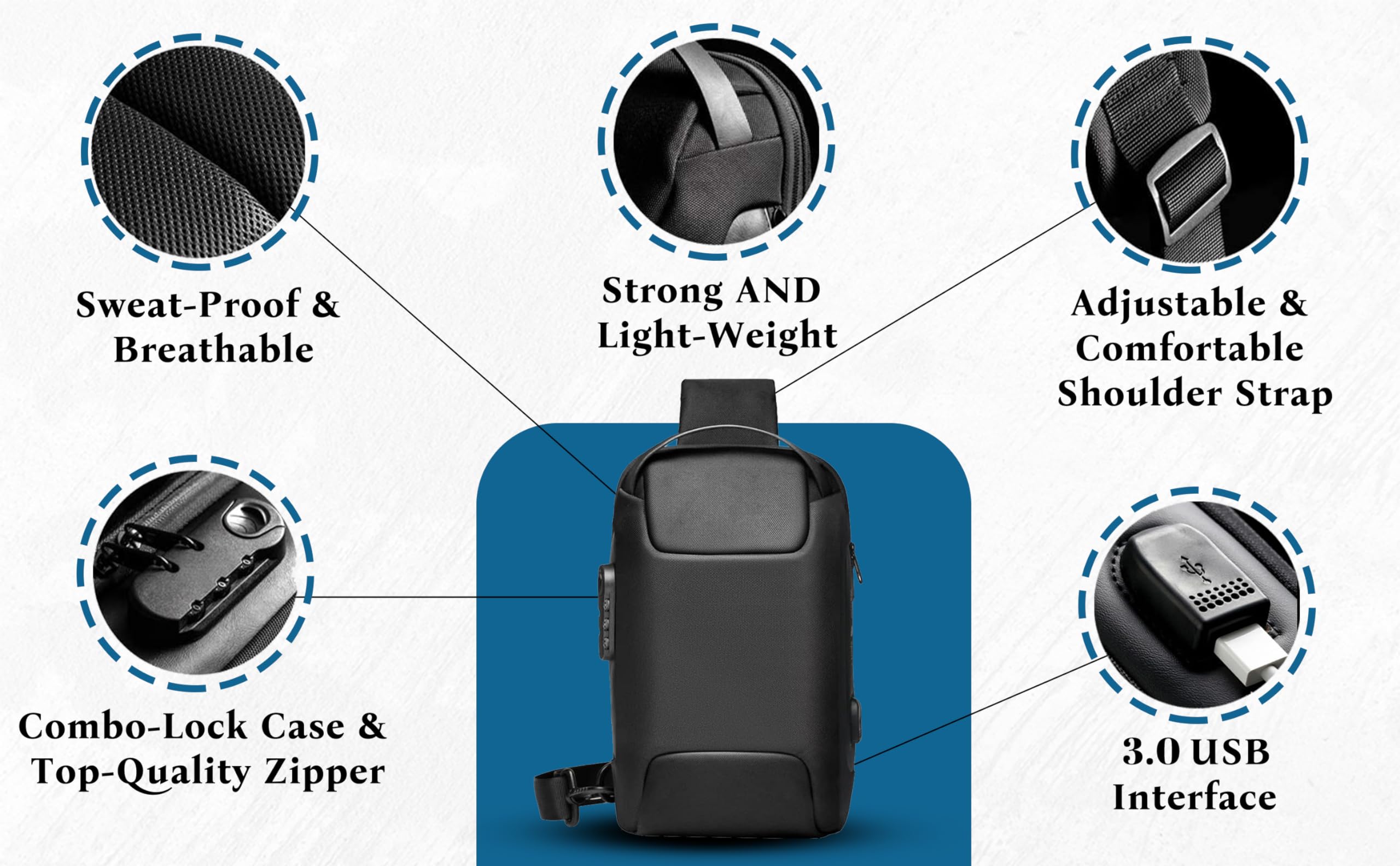 SEVEN BYTES Motorcycle Sling Bag for Men - Durable Crossbody Shoulder Bag with Adjustable Strap - Perfect for Riding, Travel, Gym & Everyday Use