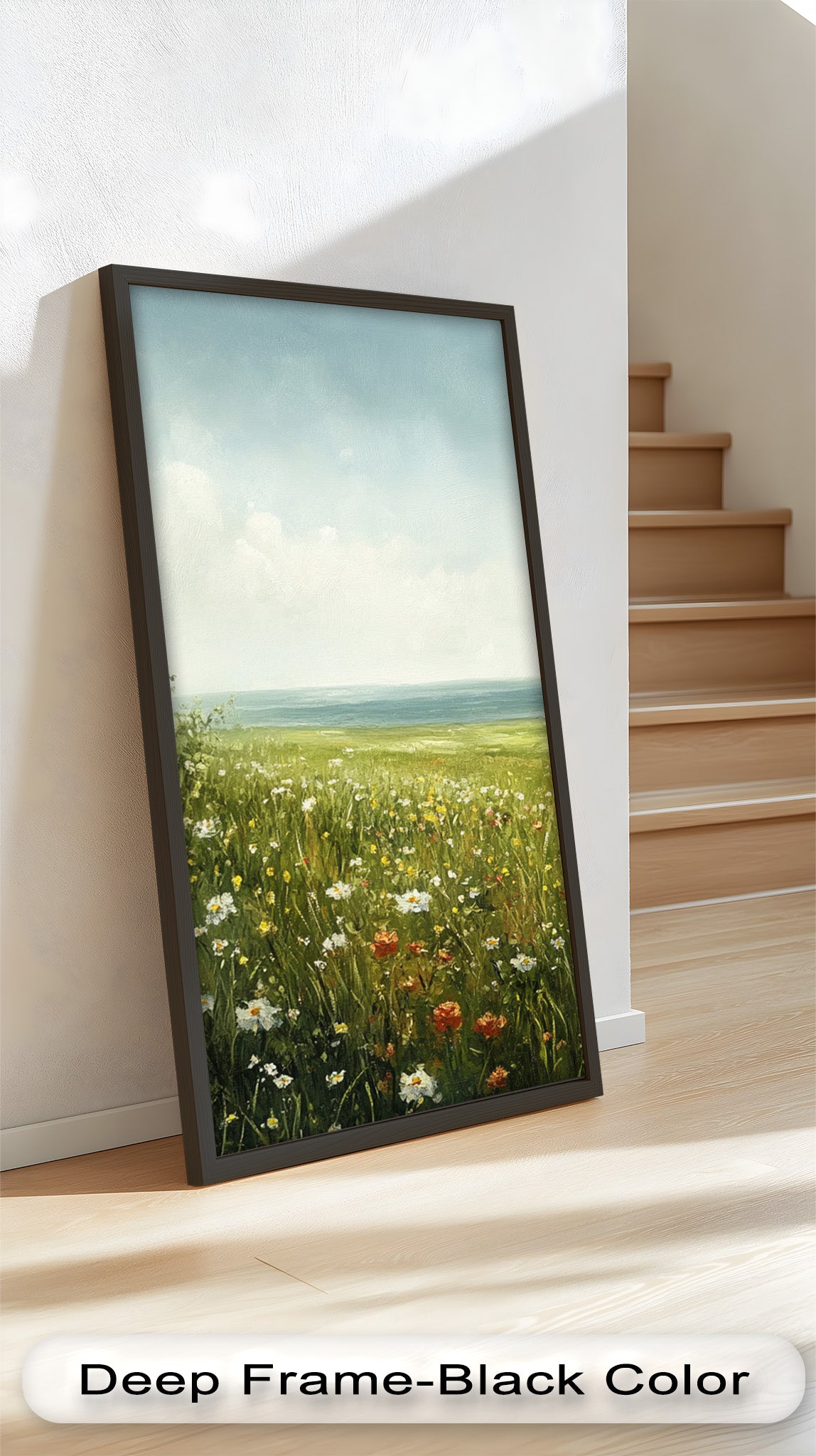 Coastal Nature Art - Wildflower Meadow Landscape Oil Painting for Home & Office Decor | Beach House Wall Art, Living Room & Bedroom Decor
