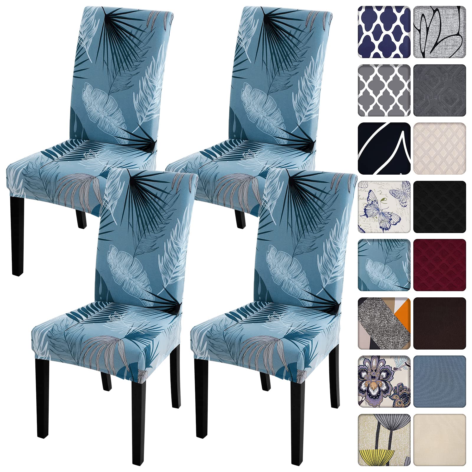 Stretch Printed Parsons Chair Slipcovers Set of 4 - Summer Pattern Spandex Dining Room Chair Covers, Washable & Removable Kitchen Chair Protectors for Home, Hotel, Wedding Ceremony (Blue) - Perfect for Indoor Dining, Party Decor & Event Seating