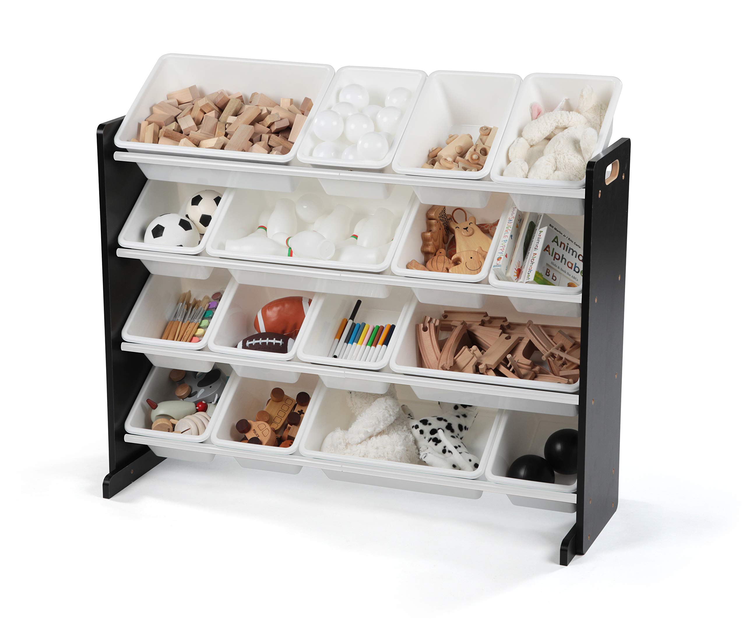Humble Crew 16-Bin Toy Storage Organizer with White & Espresso Bins - Kids Room Organization Solution for Toys, Books & Crafts