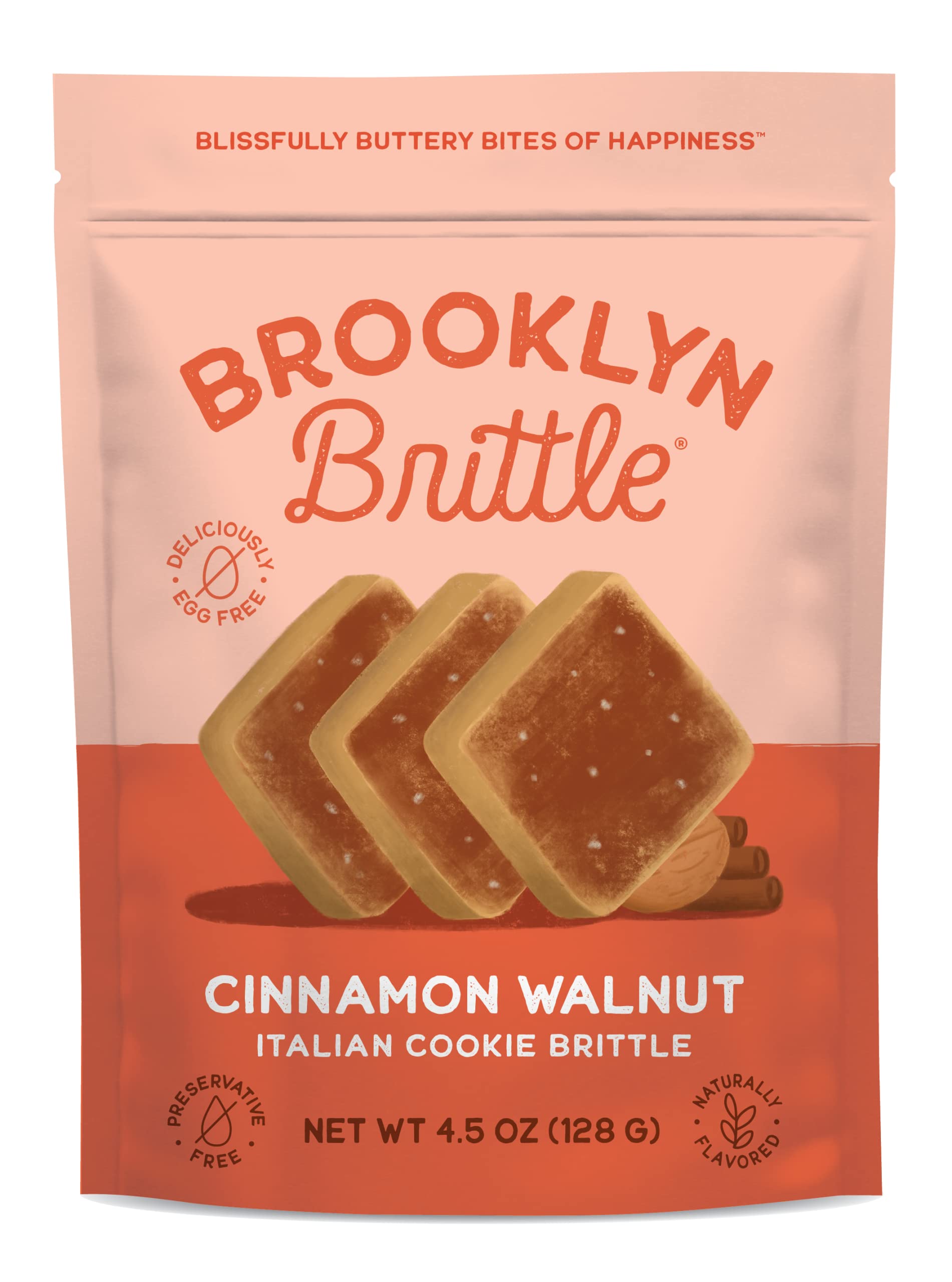Brooklyn Brittle Cinnamon Walnut Crispy Snack - Buttery Crunch Italian Cookie Brittle with Warm Cinnamon & Walnuts - Perfect for Coffee, Tea, Dessert & Gifts (3-Pack) - Great for Office Snacks, Holiday Treats & Afternoon Tea Time