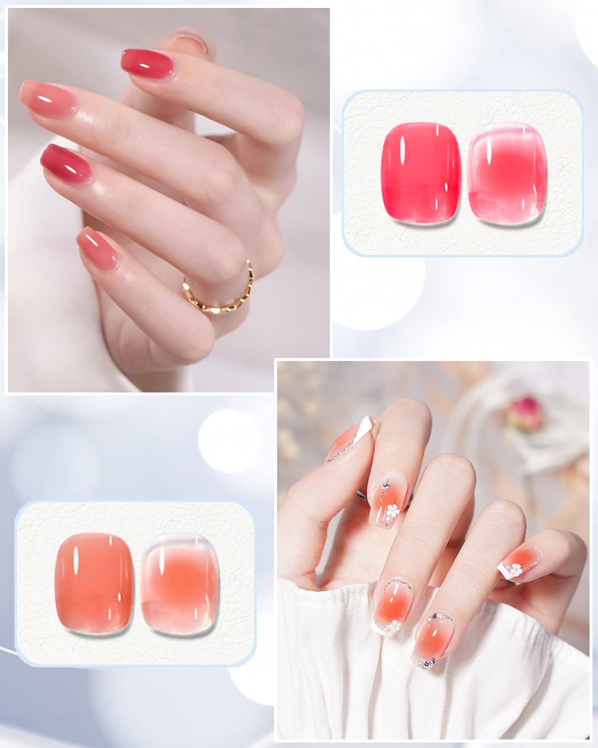 Biutee 6 Colors Transparent Jelly Gel Nail Polish Set - Sheer Nude Translucent Soak Off UV LED Gel Polish for Nail Art, Salon & Home DIY - Perfect for French Manicure, Ombre Designs & Everyday Wear