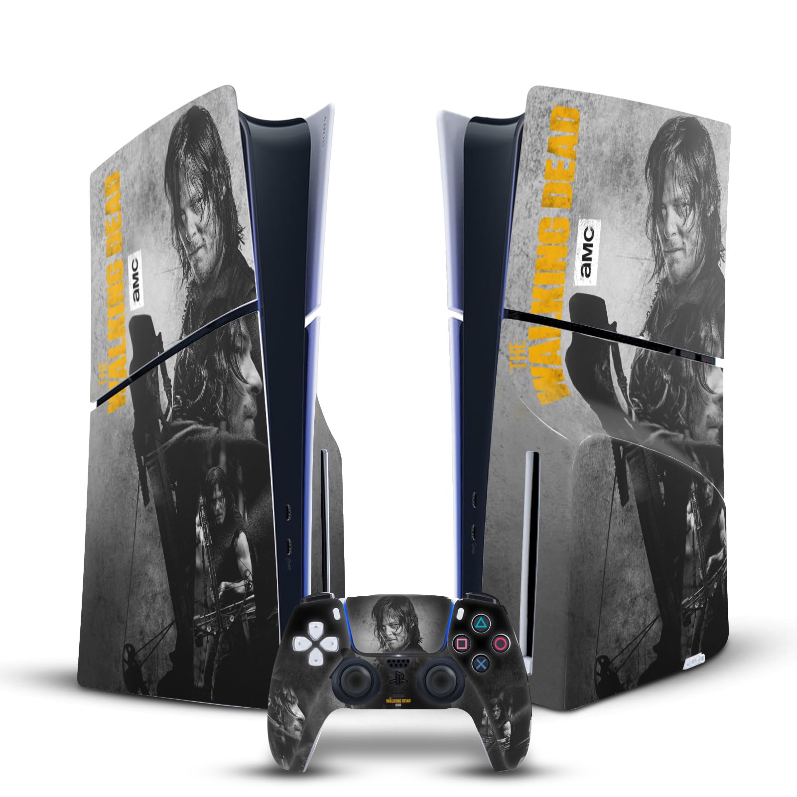 Official AMC The Walking Dead Daryl Dixon Double Exposure Vinyl Skin Decal - Compatible with Sony PS5 Slim/Pro Disc Console & DualSense Controller - Gaming Accessory for Fans & Collectors - Perfect for Customizing Your PS5 Setup at Home or Gaming Events
