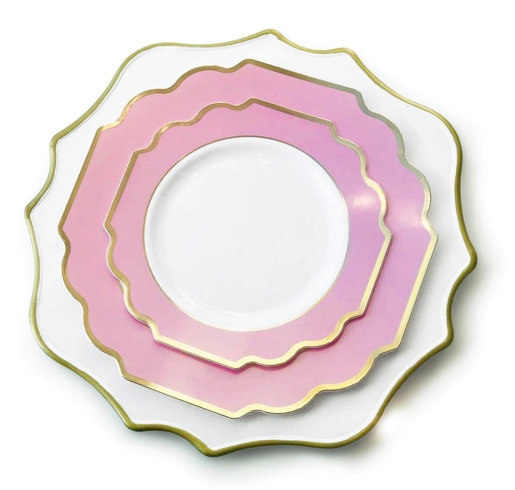 320-Piece Heavyweight Disposable Plastic Plate Set for Weddings & Parties (40 Guests) - Includes 10.5'' & 8'' Plates, Silverware, Cups, Napkins in Rose Pink & Gold - Perfect for Bridal Showers, Baby Showers & Catering Events