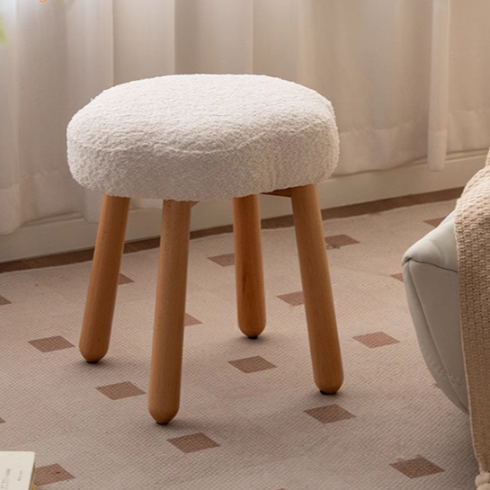 Nordic Style Solid Wood Makeup Stool - Beech & Birch with Lamb Velvet Cloud Cushion for Vanity, Dressing Table, and Bedroom Decor